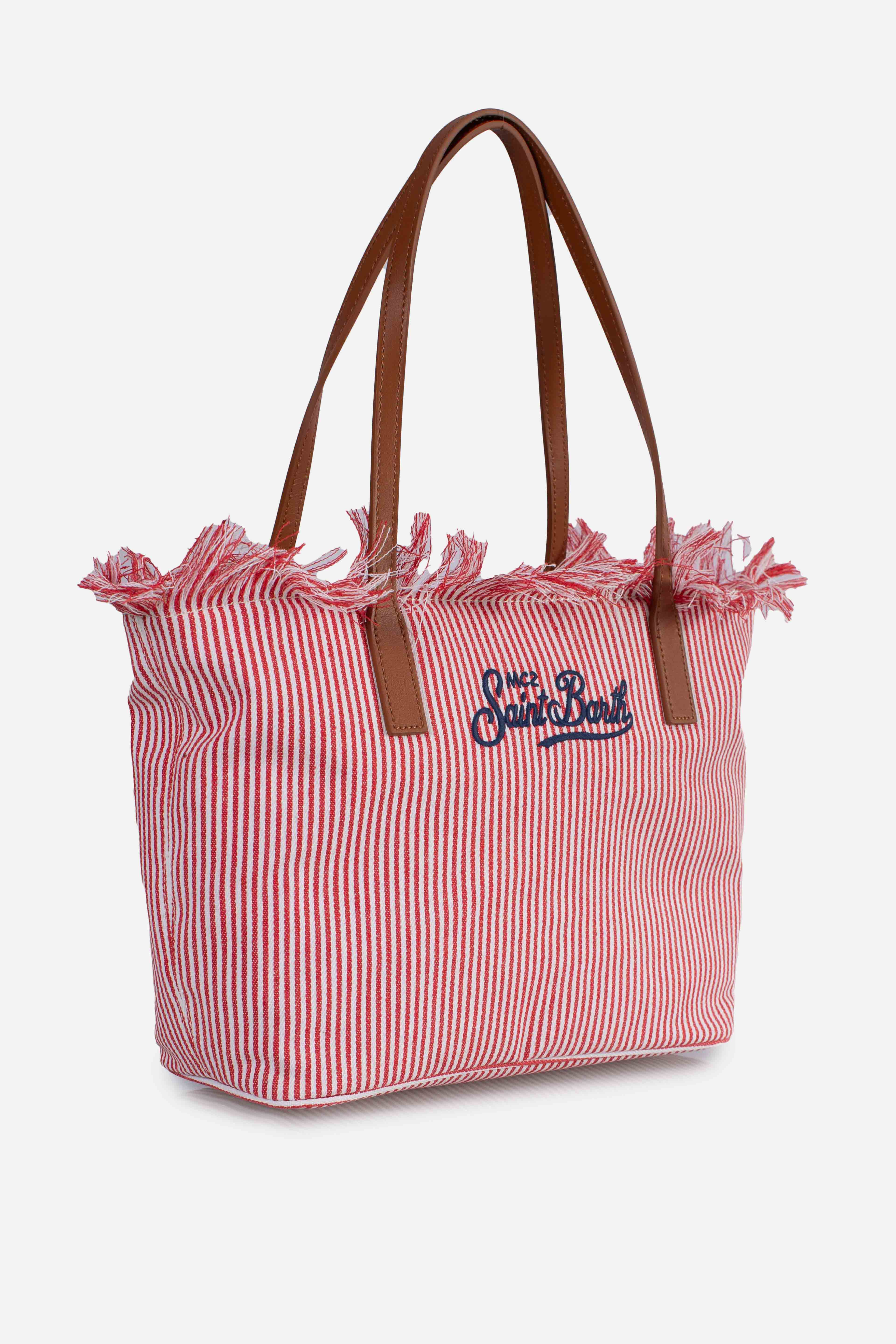 City bag mid fringe micro stripes white red