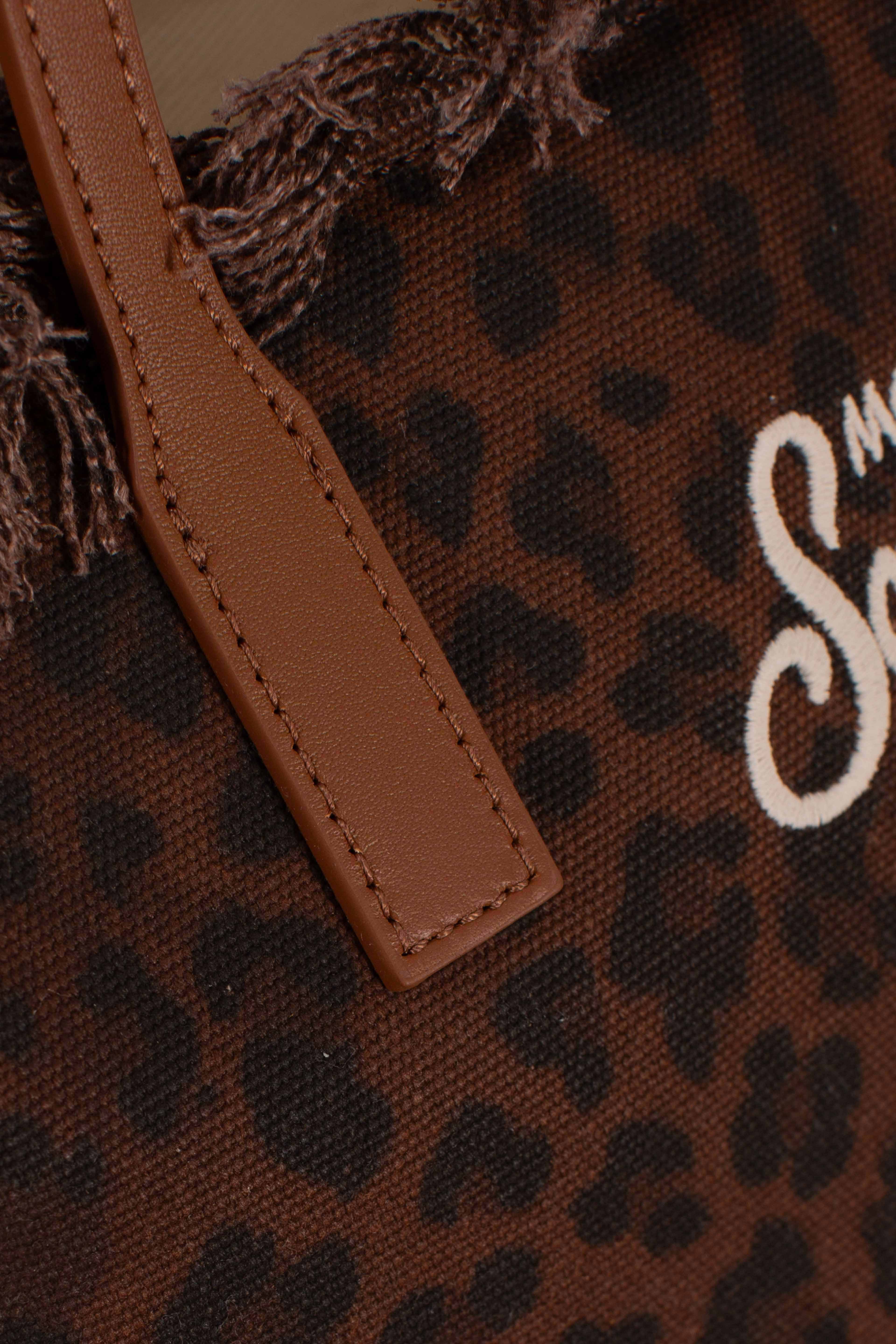 City bag mid fringe shoulder bag canvas dark leopard