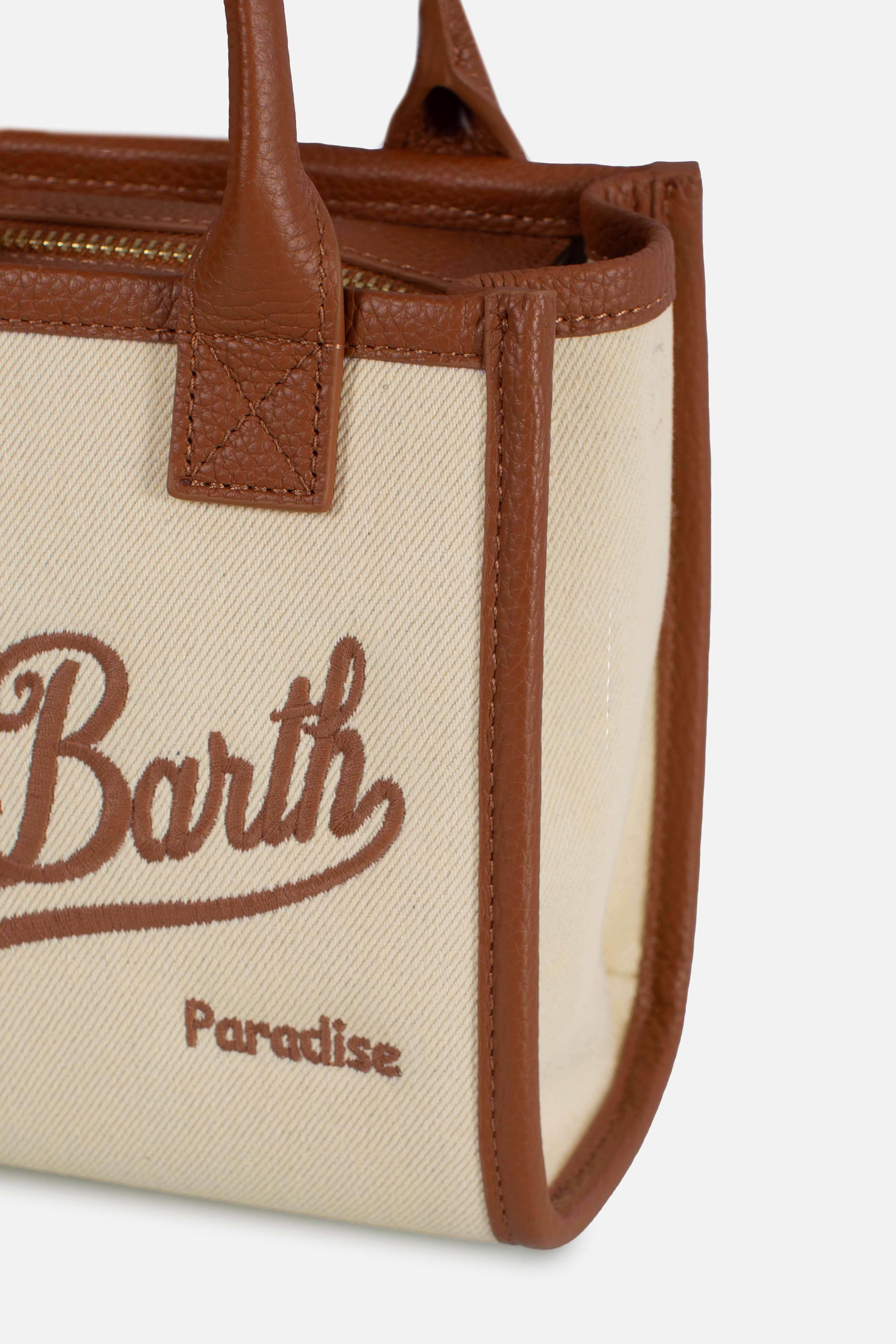Vanity bag mini canvas grain leather beige