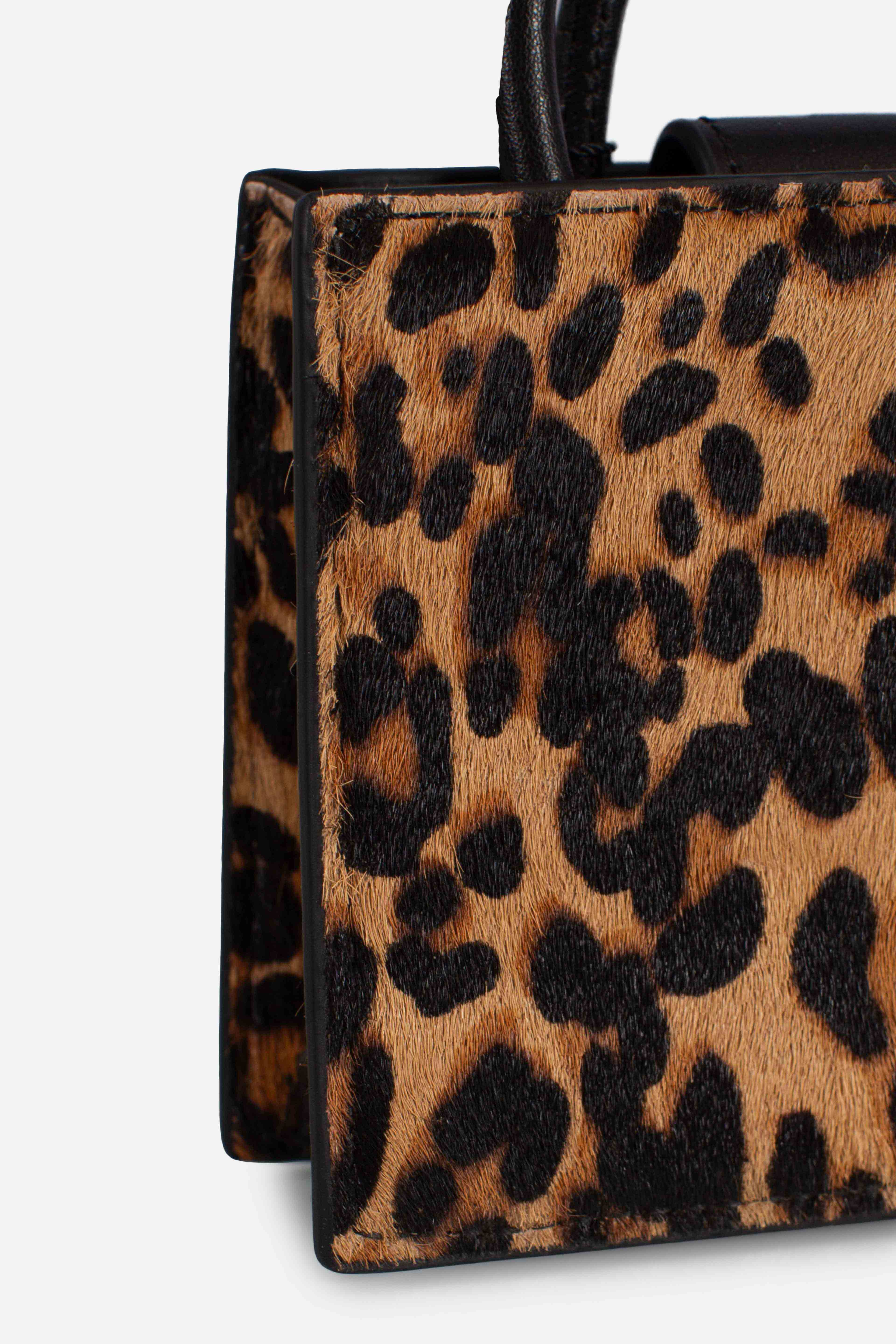 Shop bag micro in pelle e cavallino leopardato