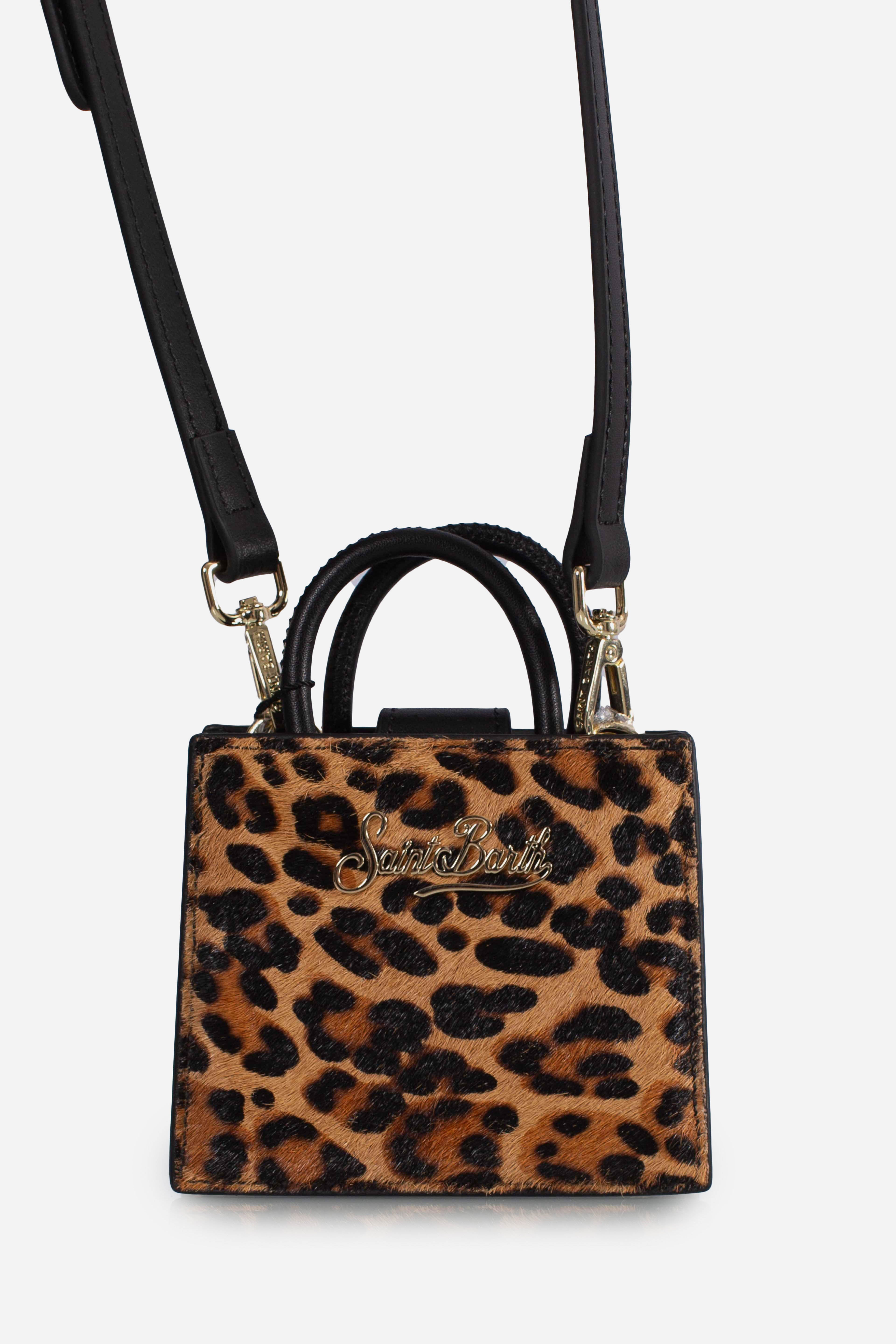 Shop bag micro in pelle e cavallino leopardato