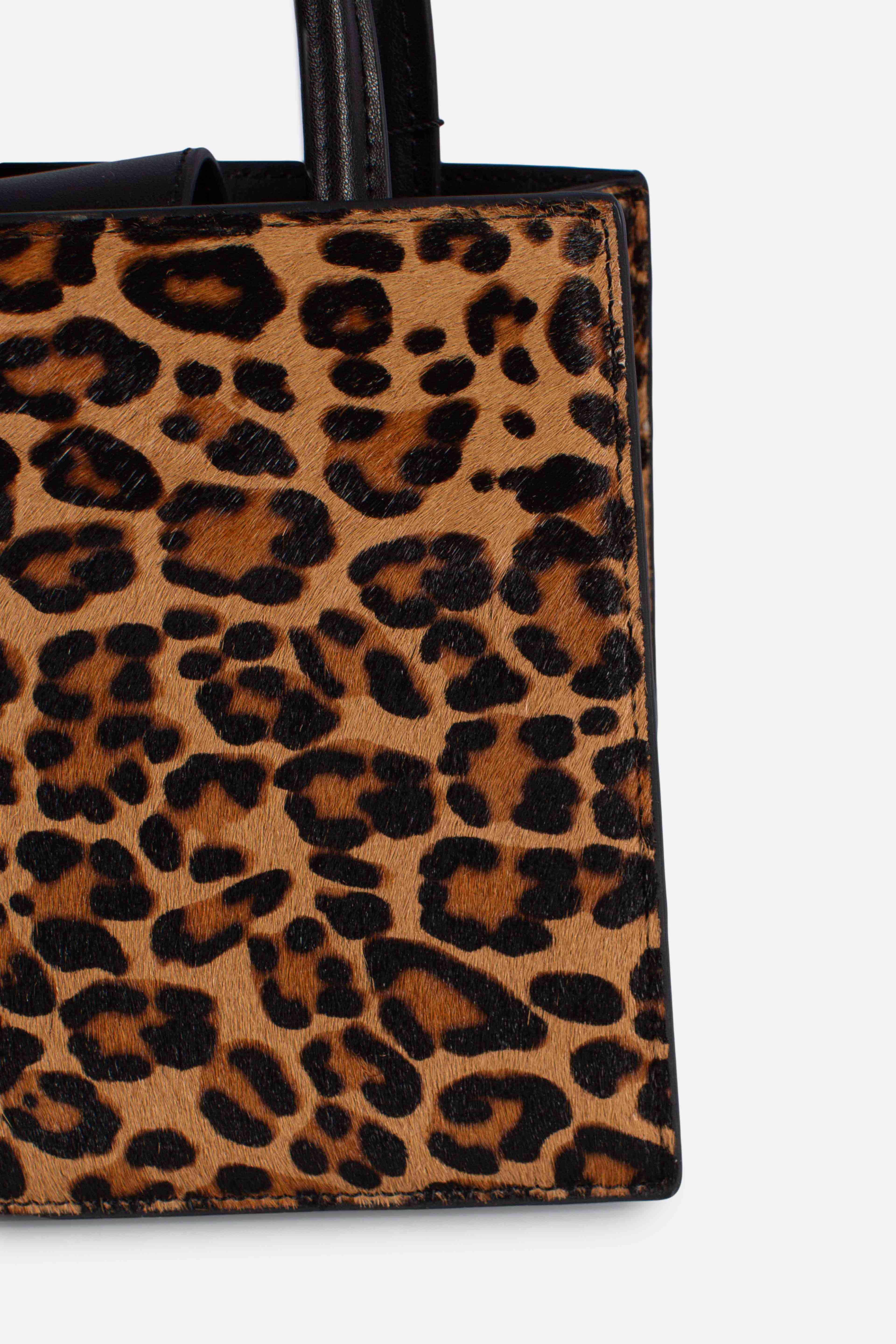 Shop Bag Mini in pelle e cavallino leopardato