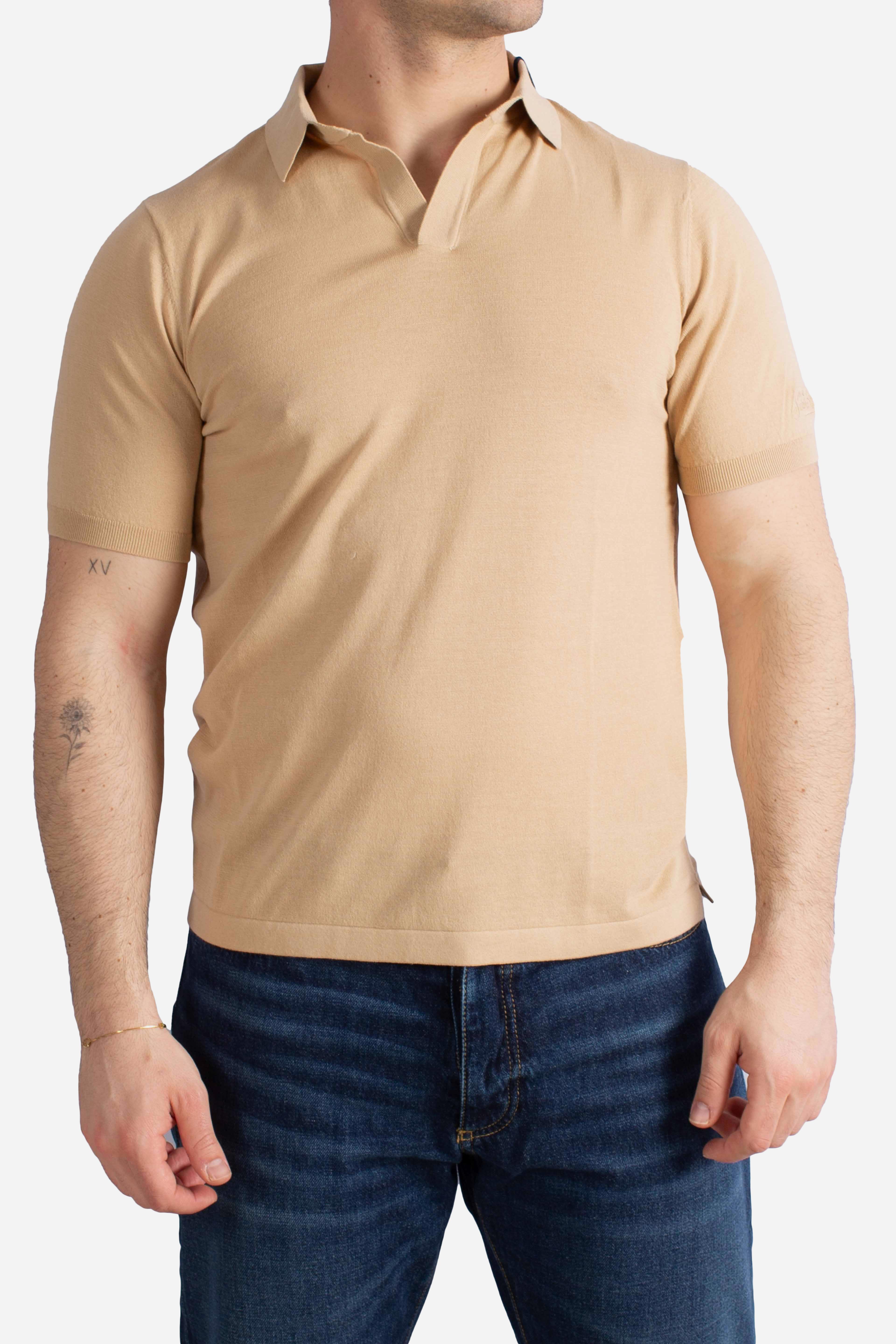 Polo Sloan senza bottoni in maglia beige