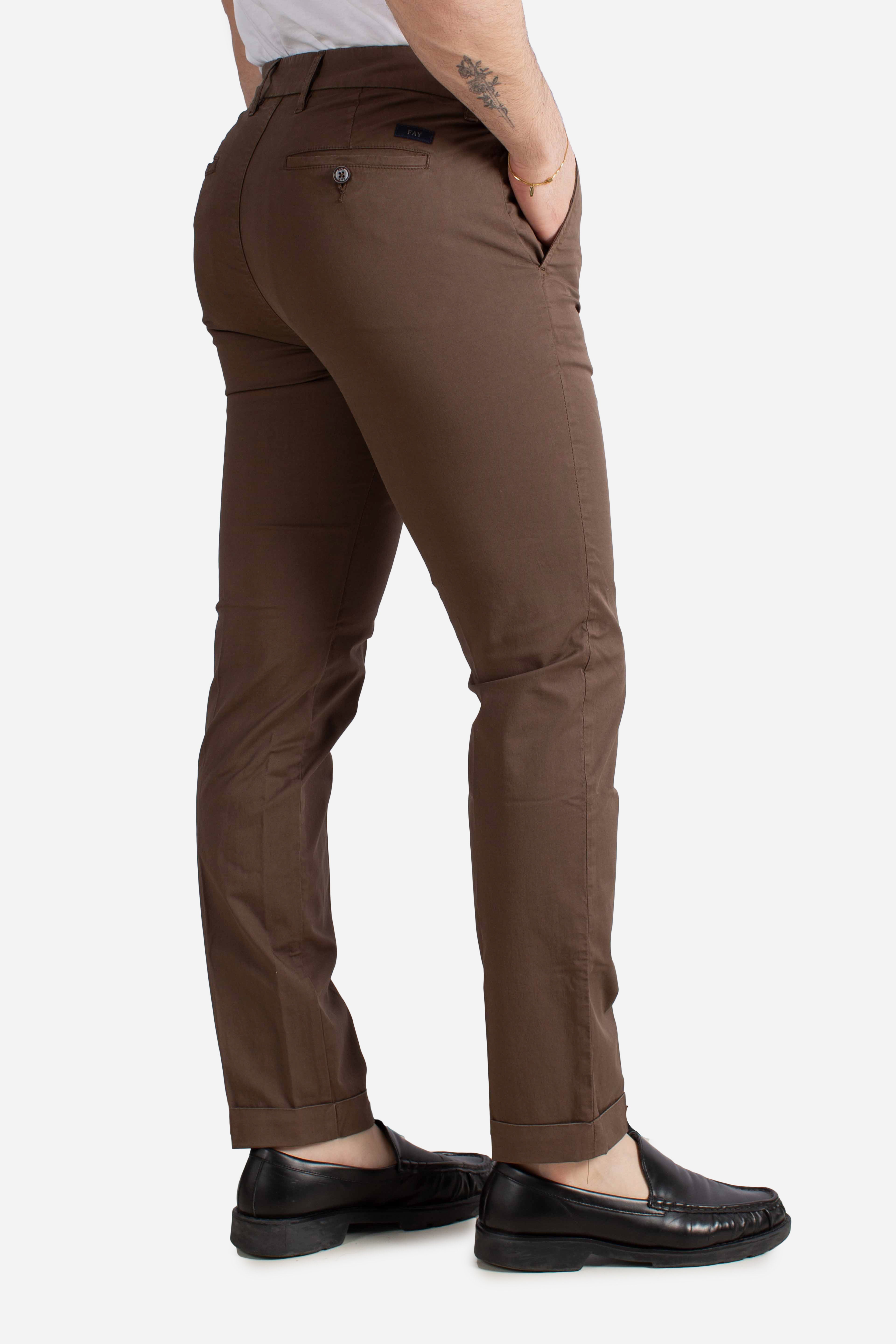 Pantaloni Slim Fit in Gabardine Stretch moro