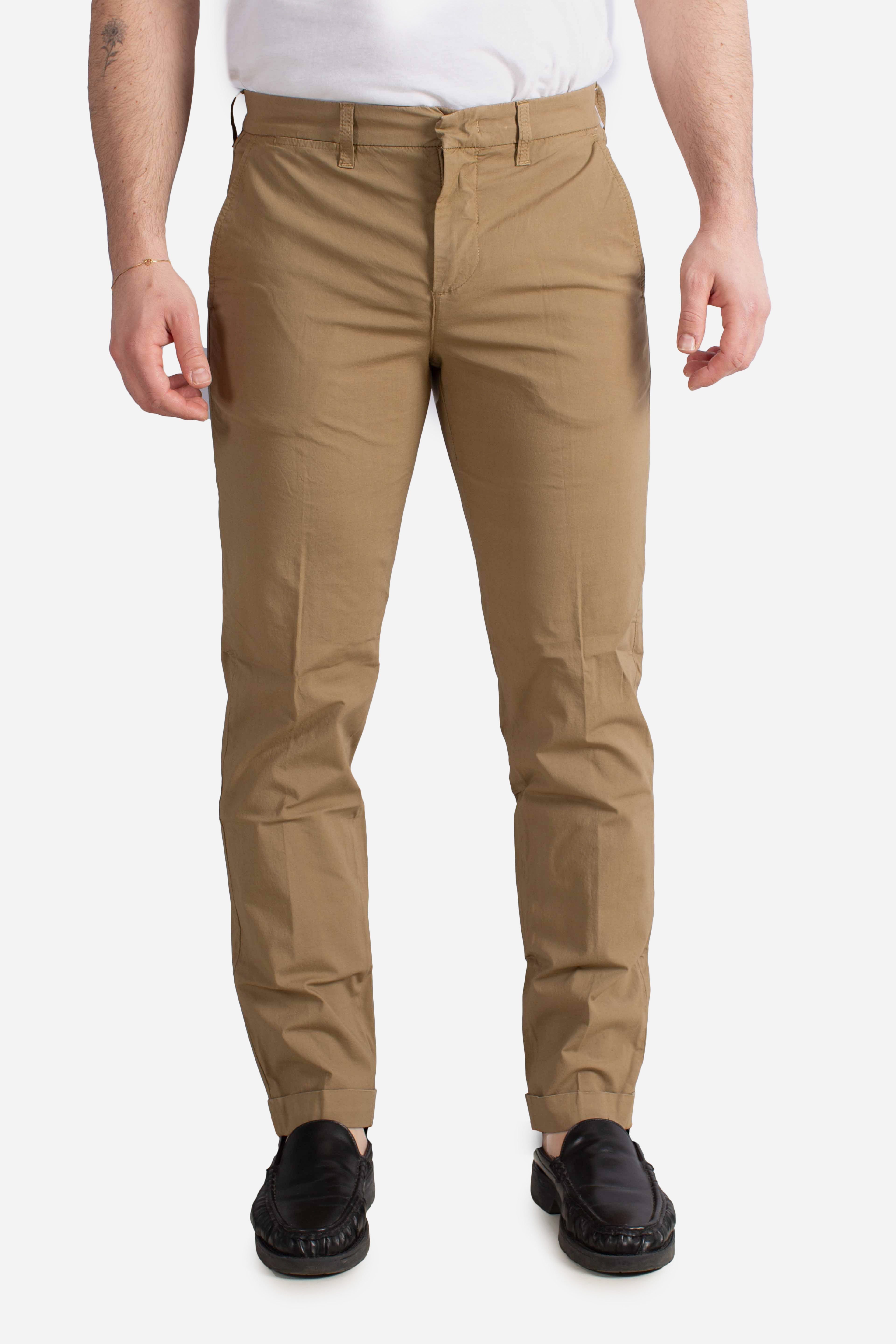 Pantaloni Slim Fit in Cotone Stretch tabacco