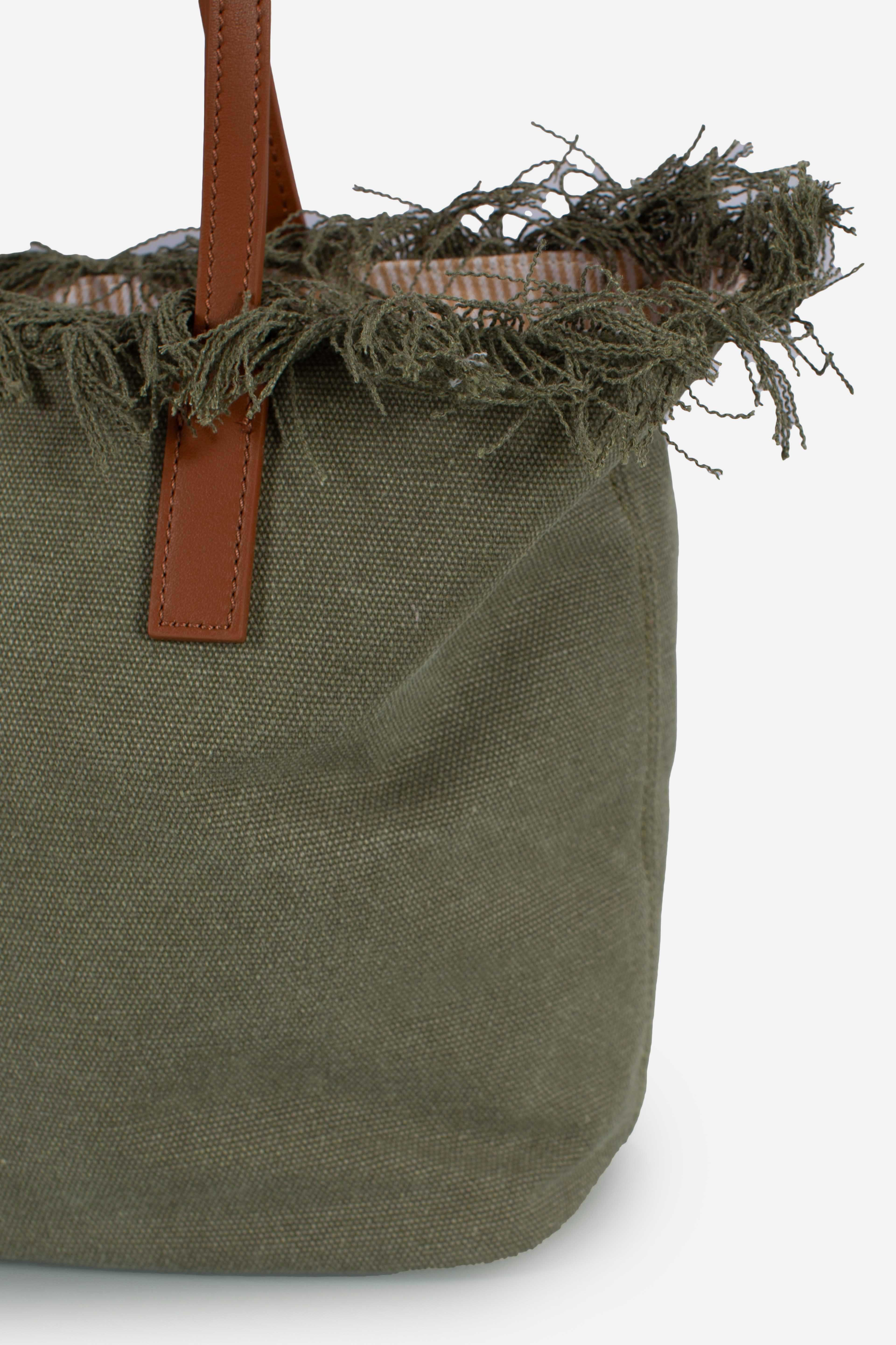 City bag mid fringe canvas military
