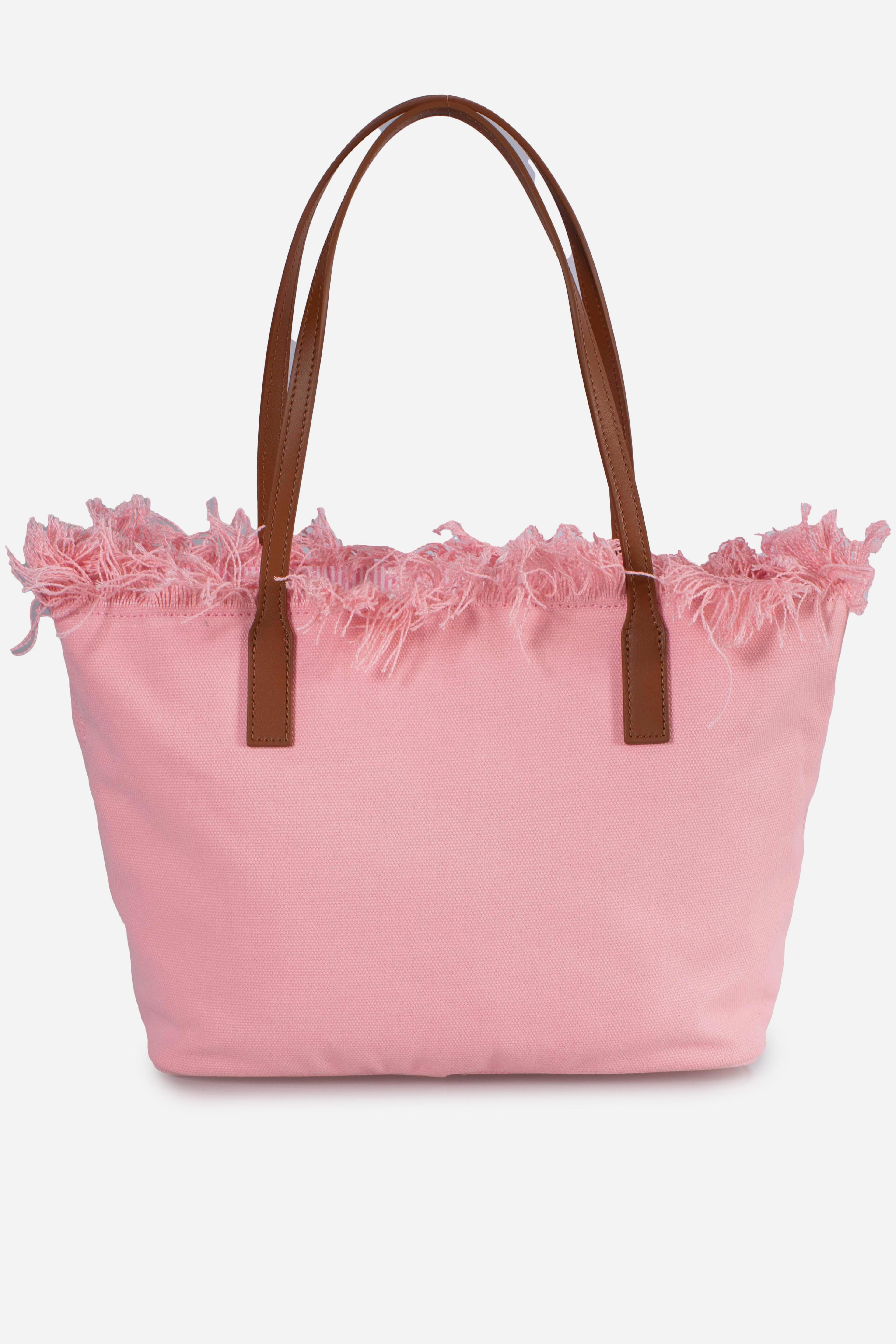 City bag mid fringe con logo Saint Barth ricamato pink