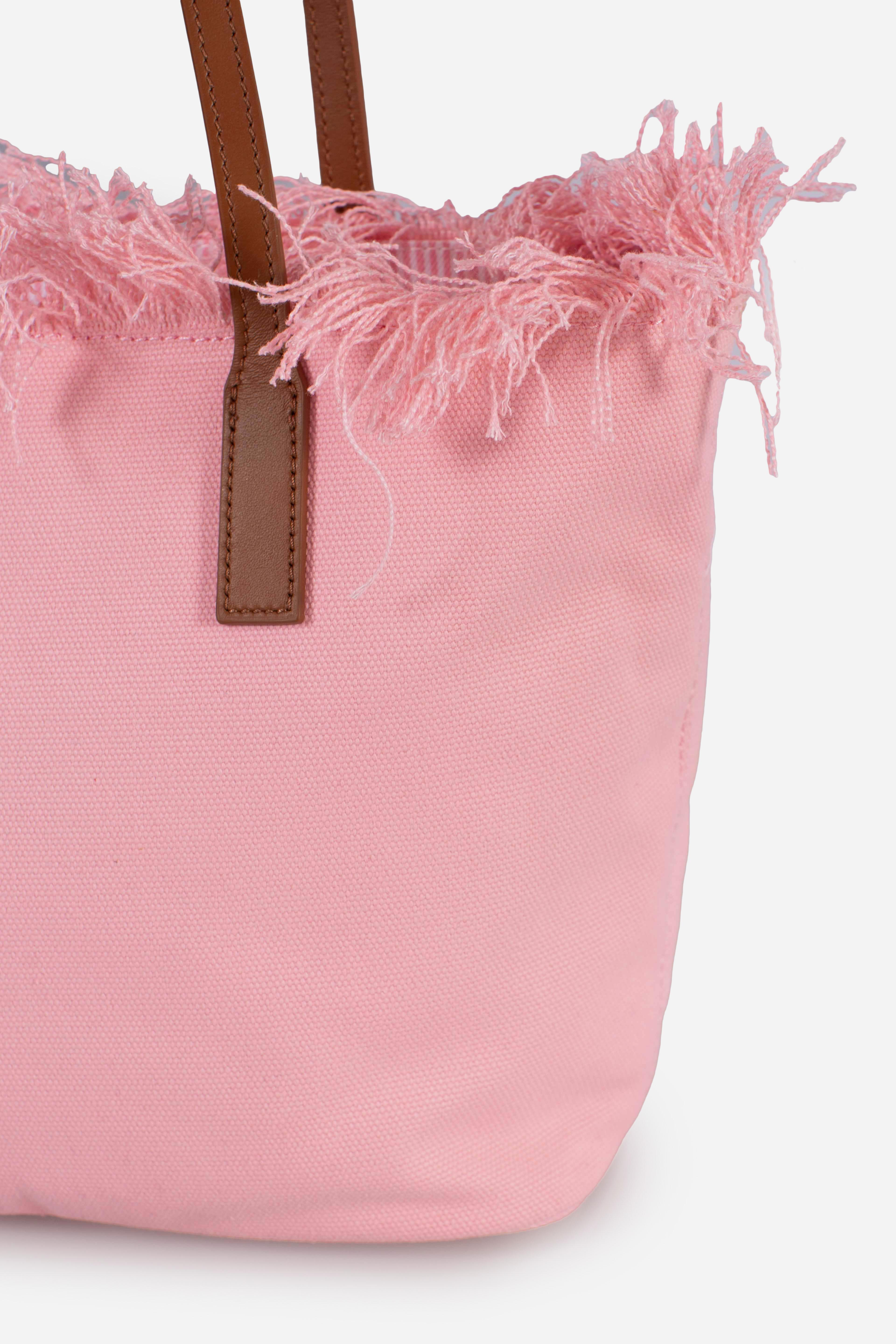 City bag mid fringe con logo Saint Barth ricamato pink