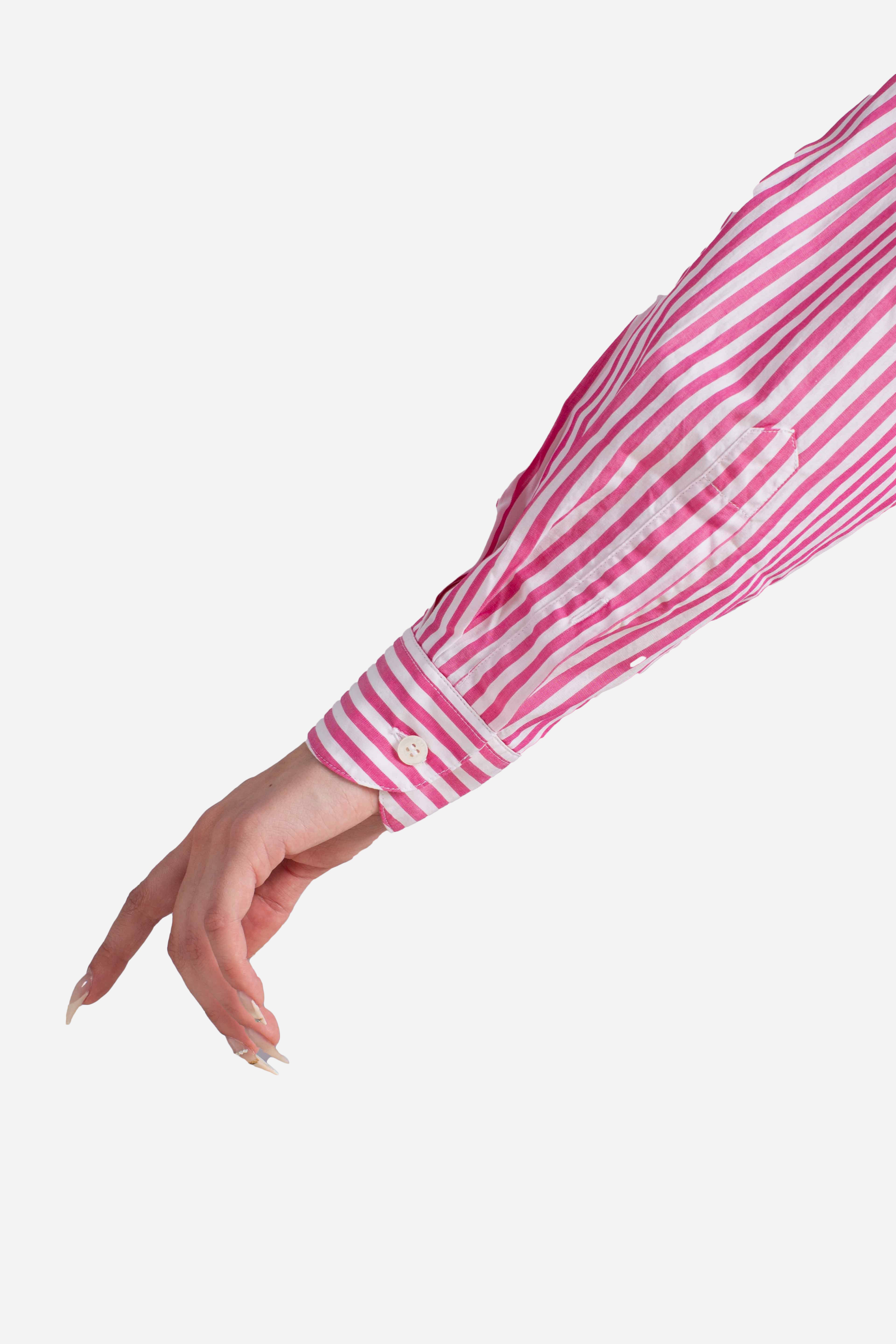 Camicia Brigitte in cotone a righe bianco fucsia con ricamo Sport Club
