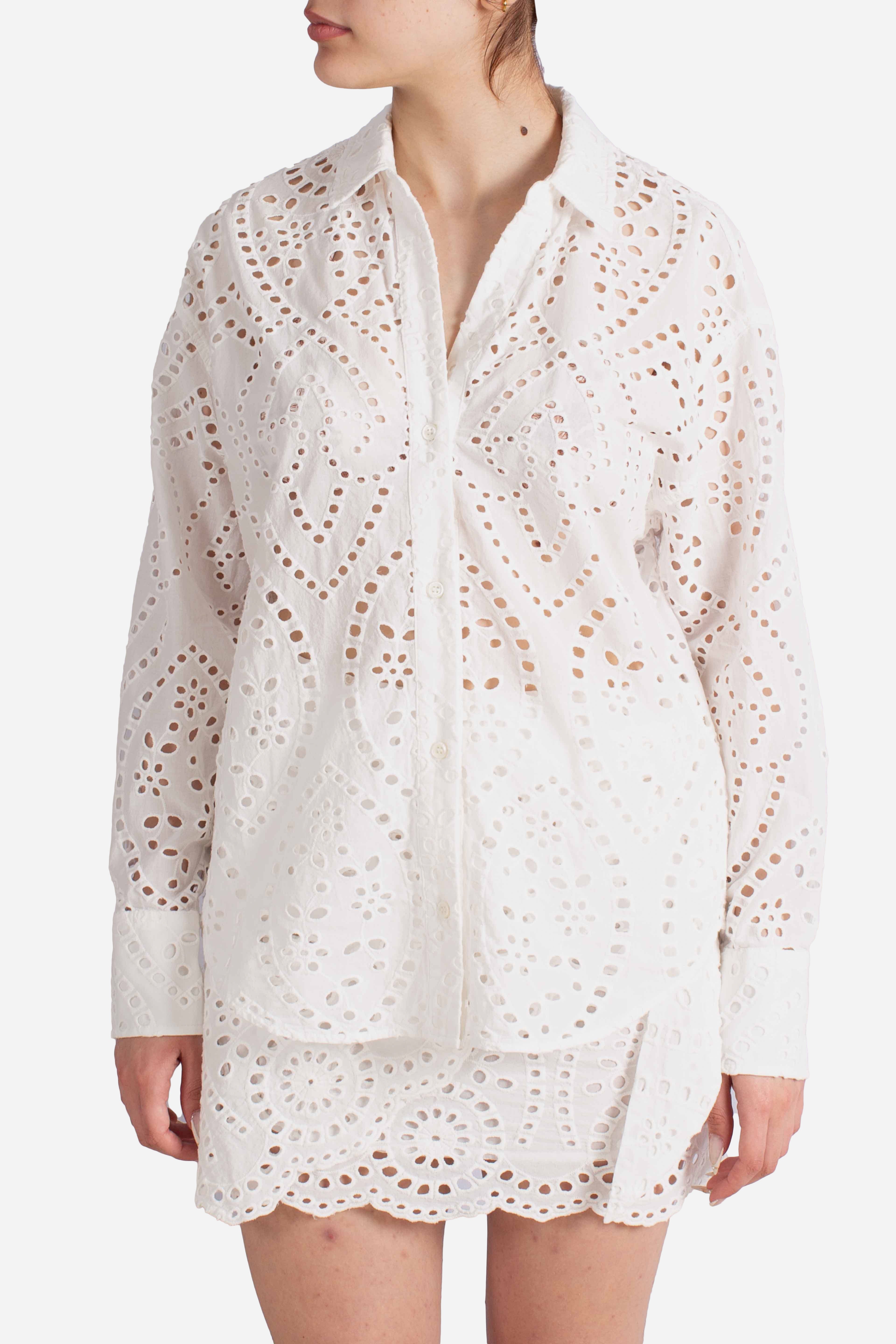 Camicia Cristal in cotone sangallo bianco