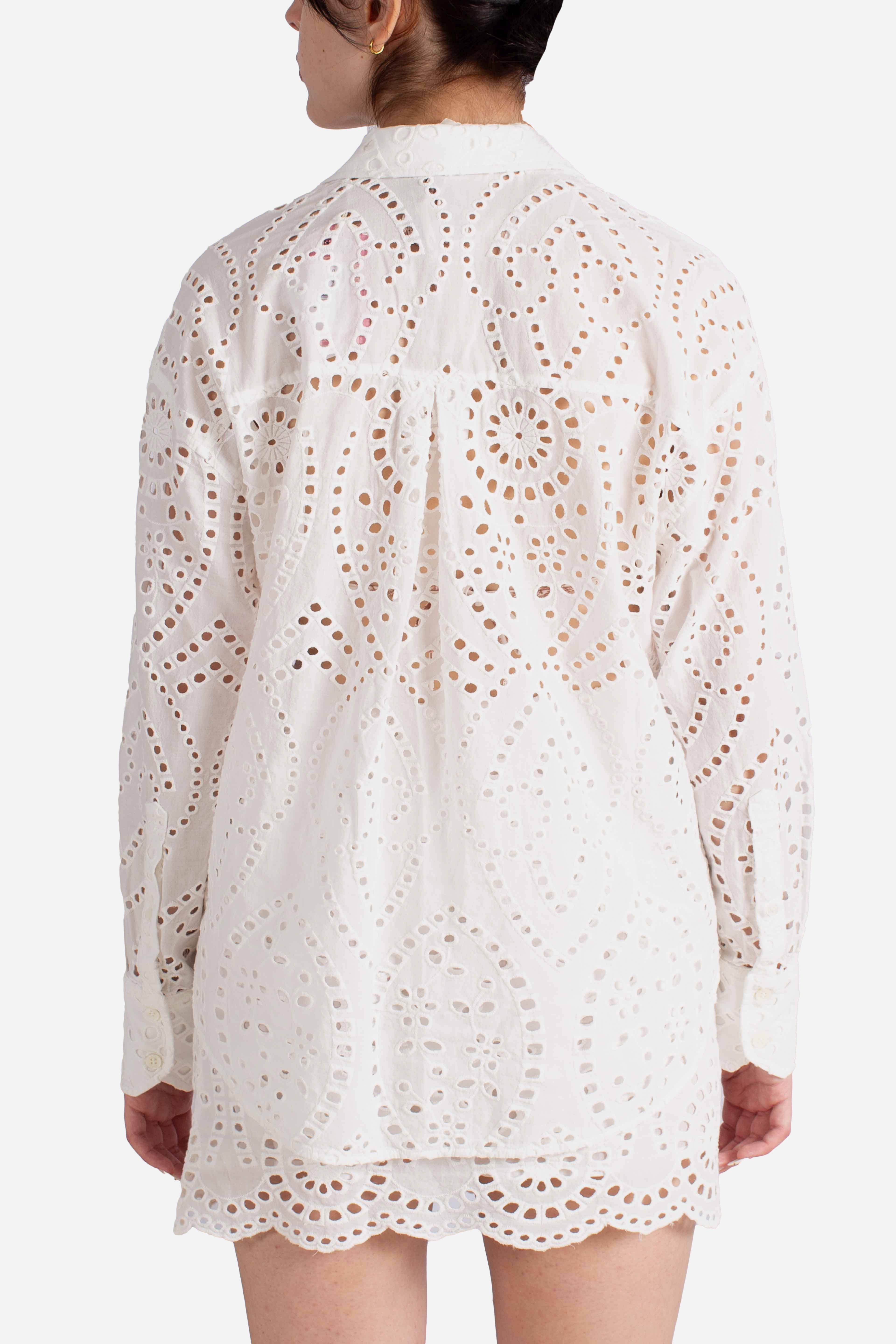 Camicia Cristal in cotone sangallo bianco