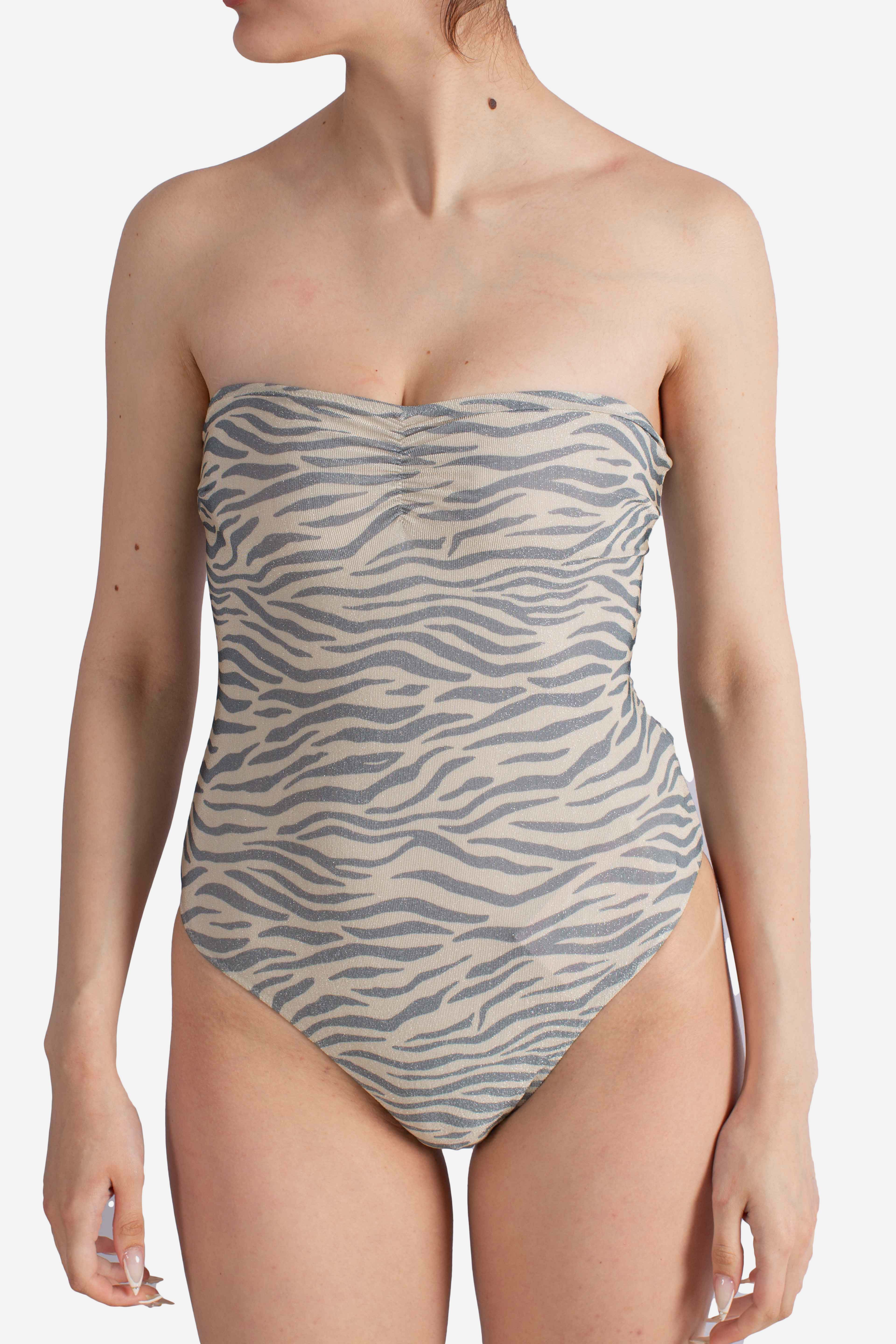Soleil costume intero senza spalline lurex zebra color