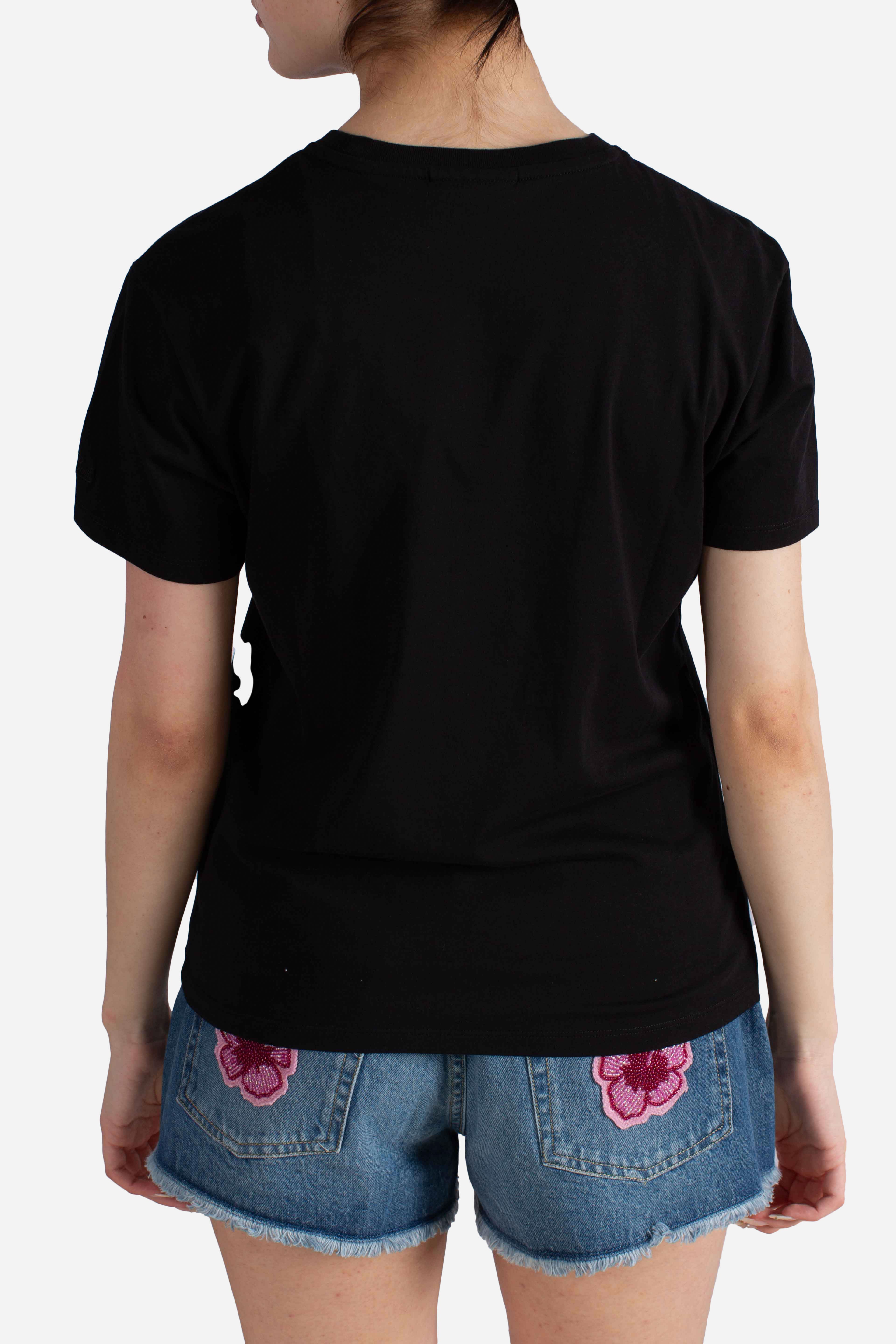T-shirt Emilie in cotone nero con applicazione in strass Bollicine Queen