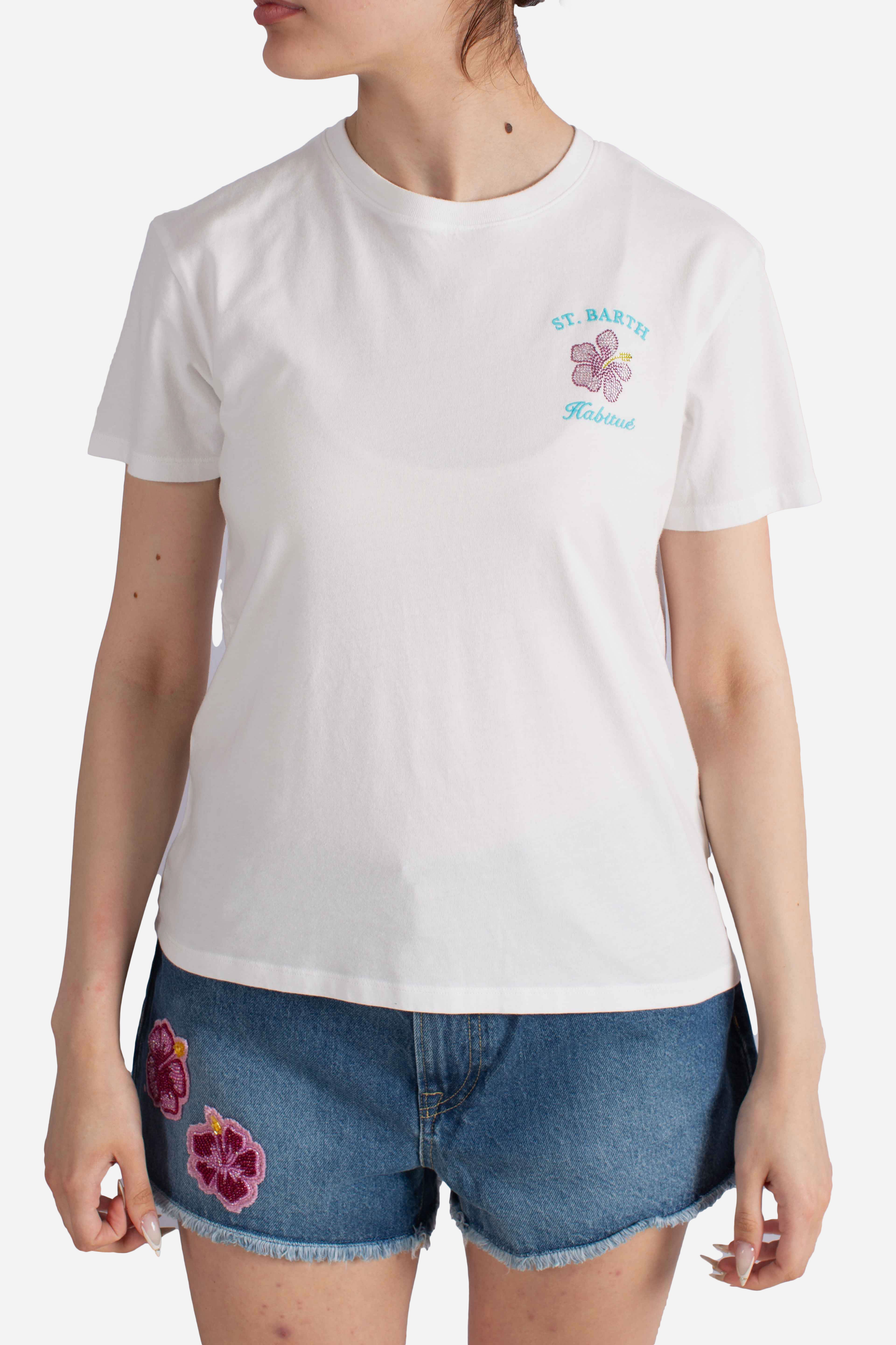 T-shirt Emilie in cotone con ricamo St. Barth be strass