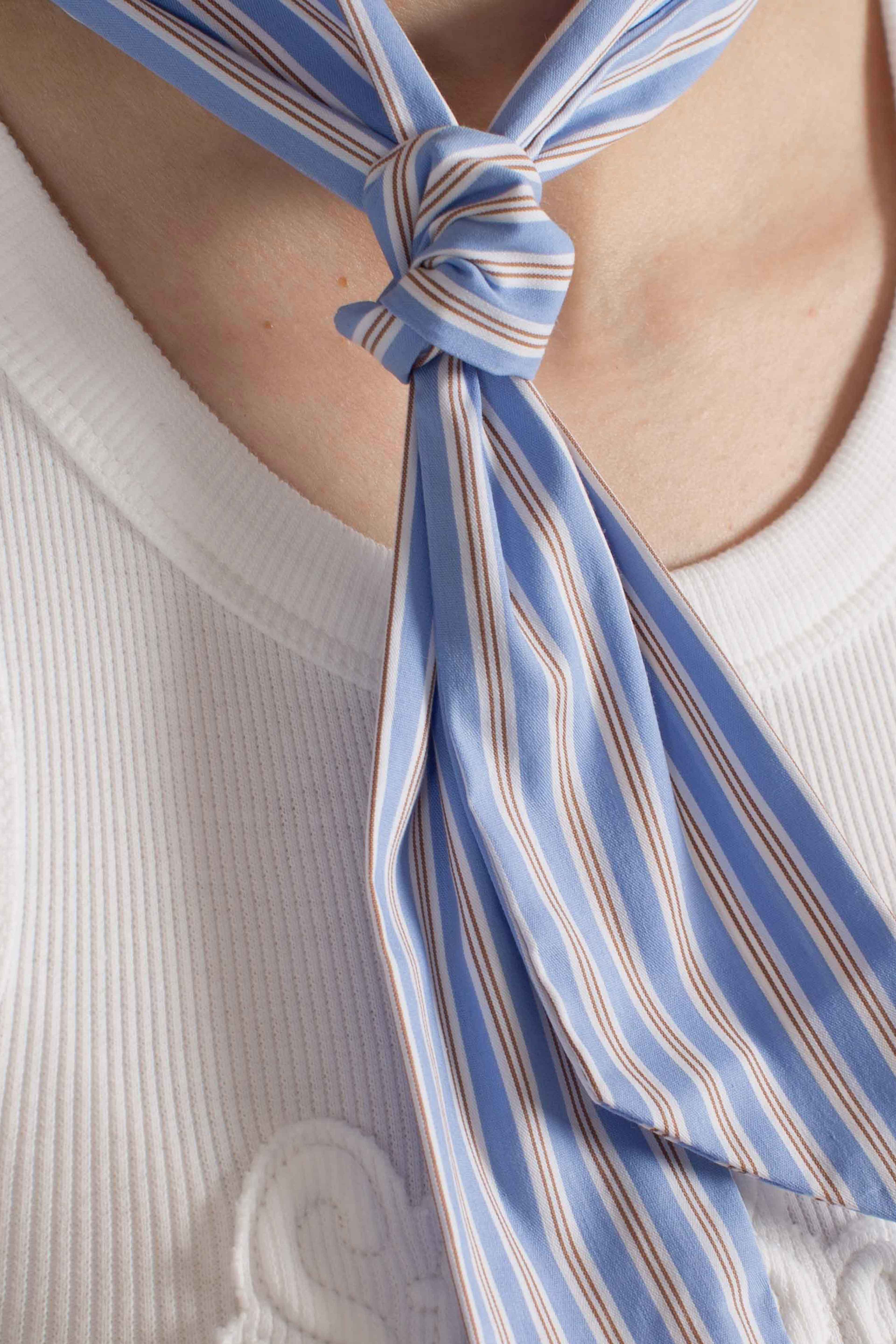 Foulard Band in cotone a righe azzurro, marrone e bianco