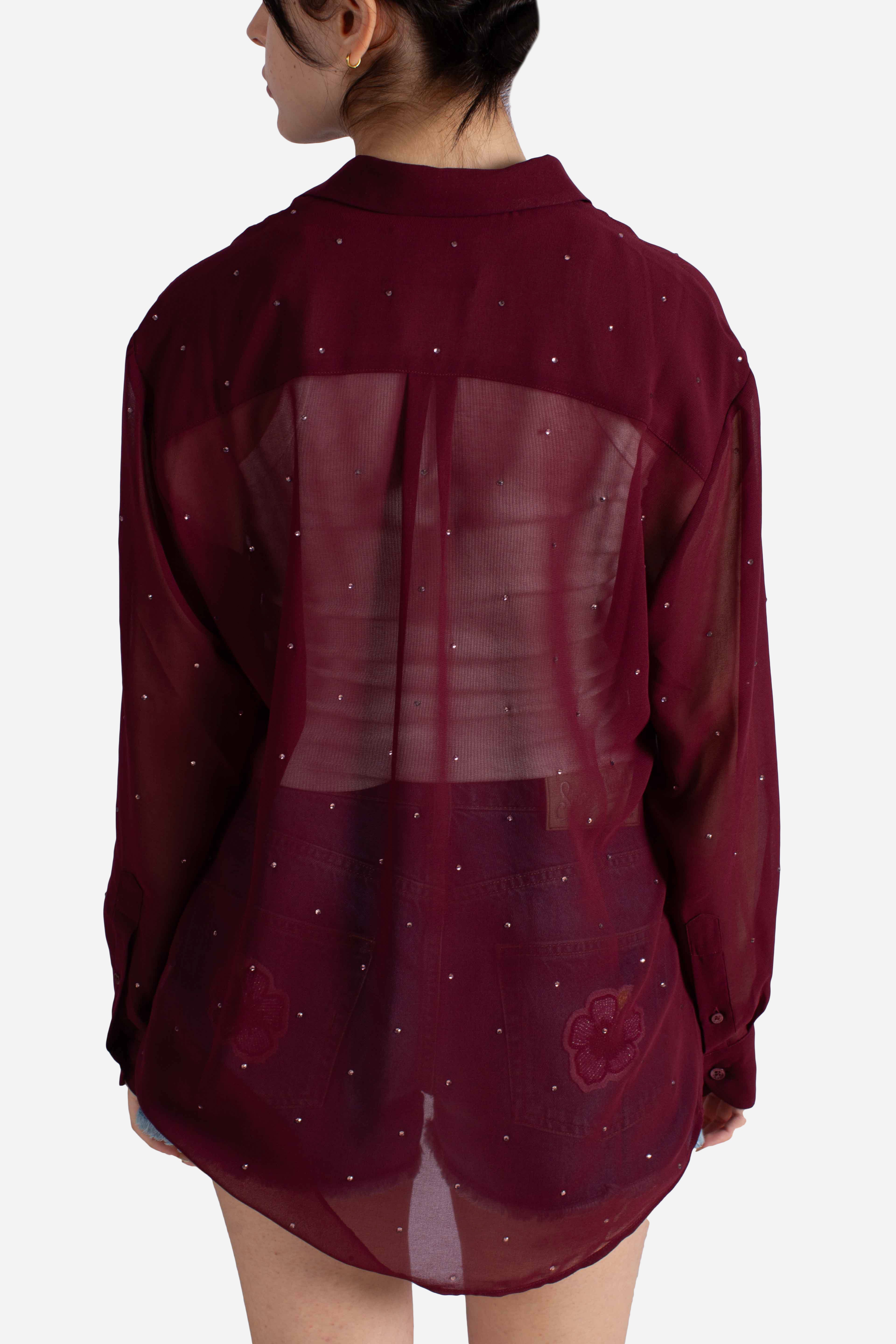 Camicia Brigitte in georgette strass bordeaux