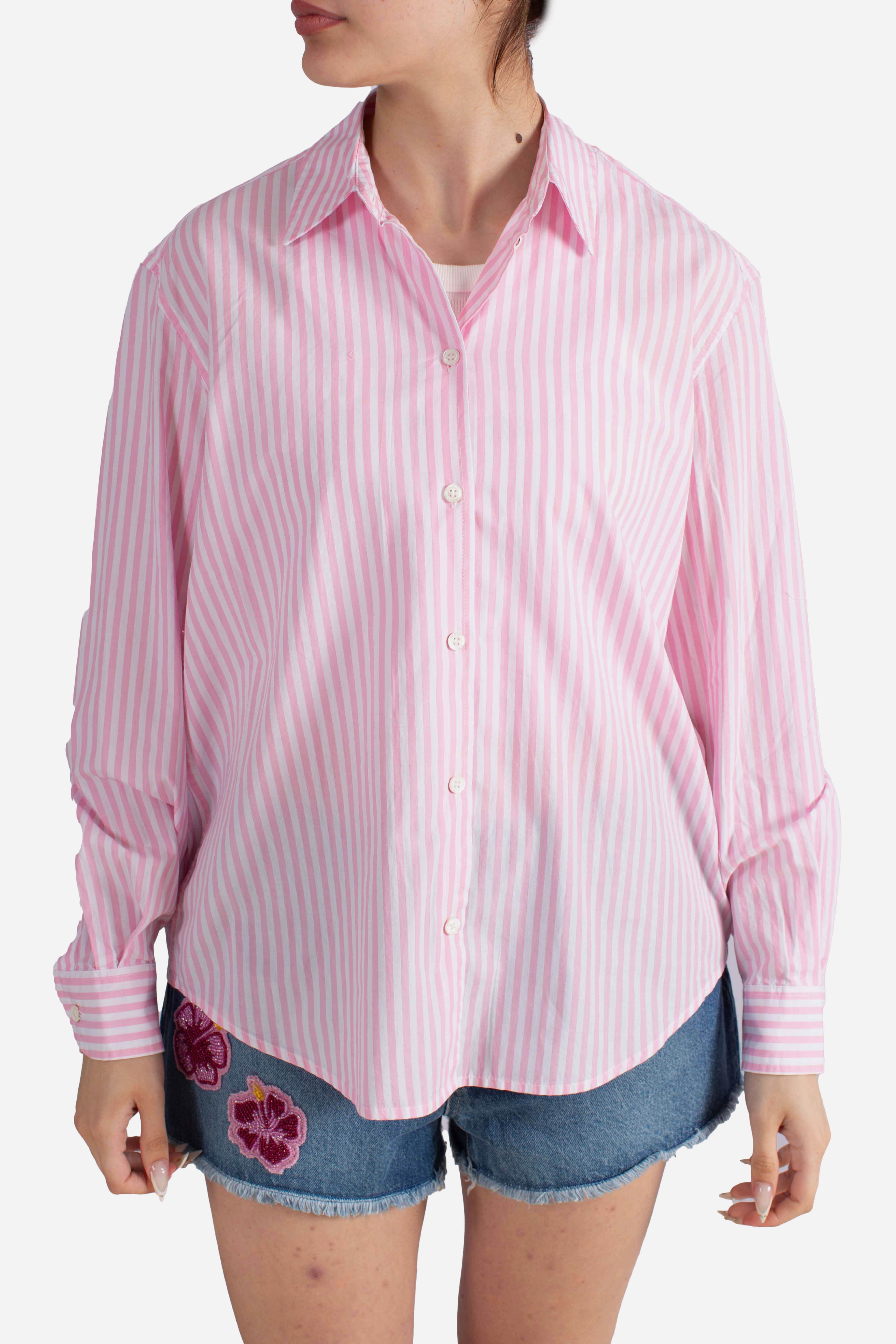 Camicia Meredith in cotone a righe rosa con ricamo Saint Barth