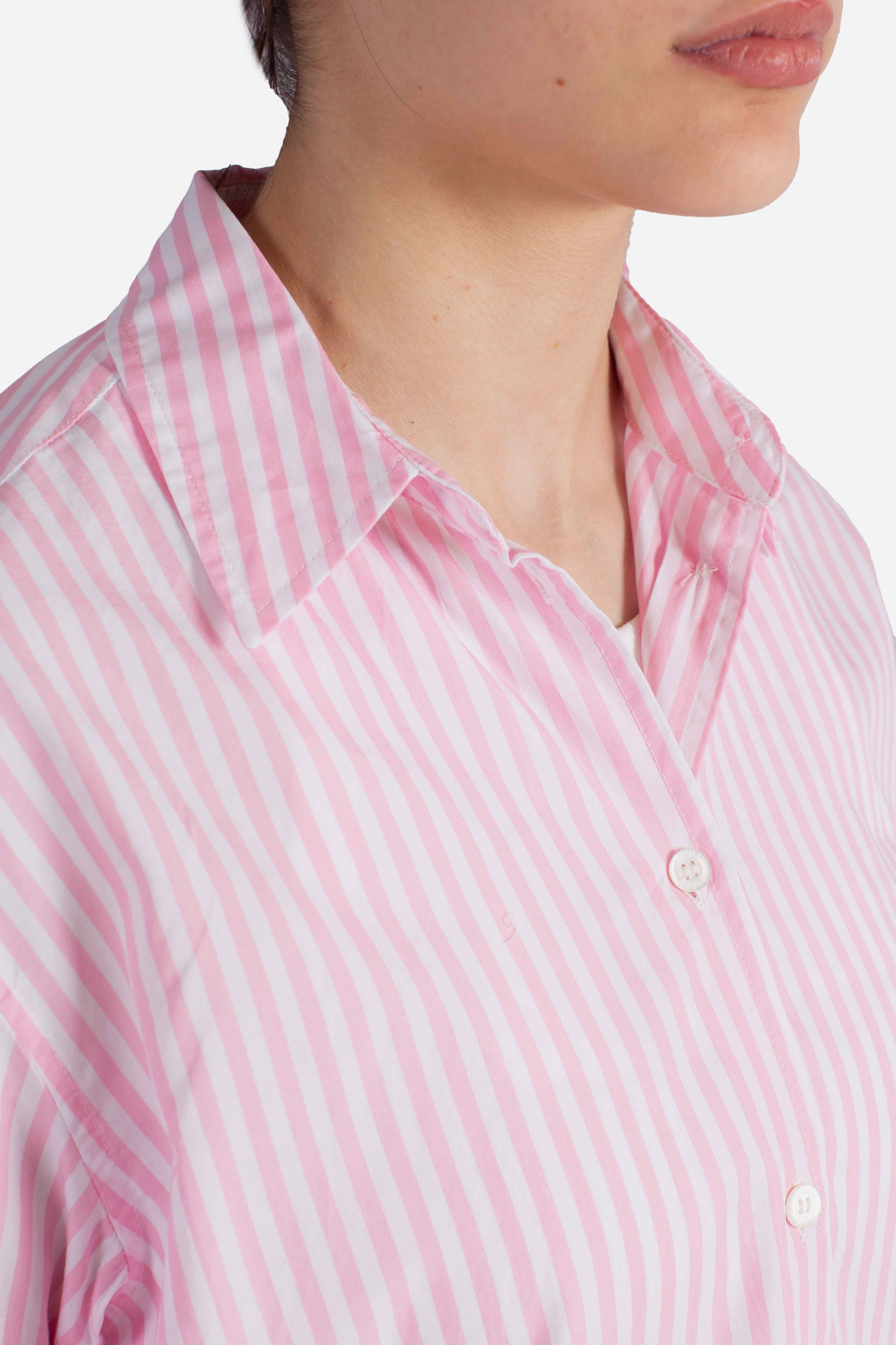 Camicia Meredith in cotone a righe rosa con ricamo Saint Barth