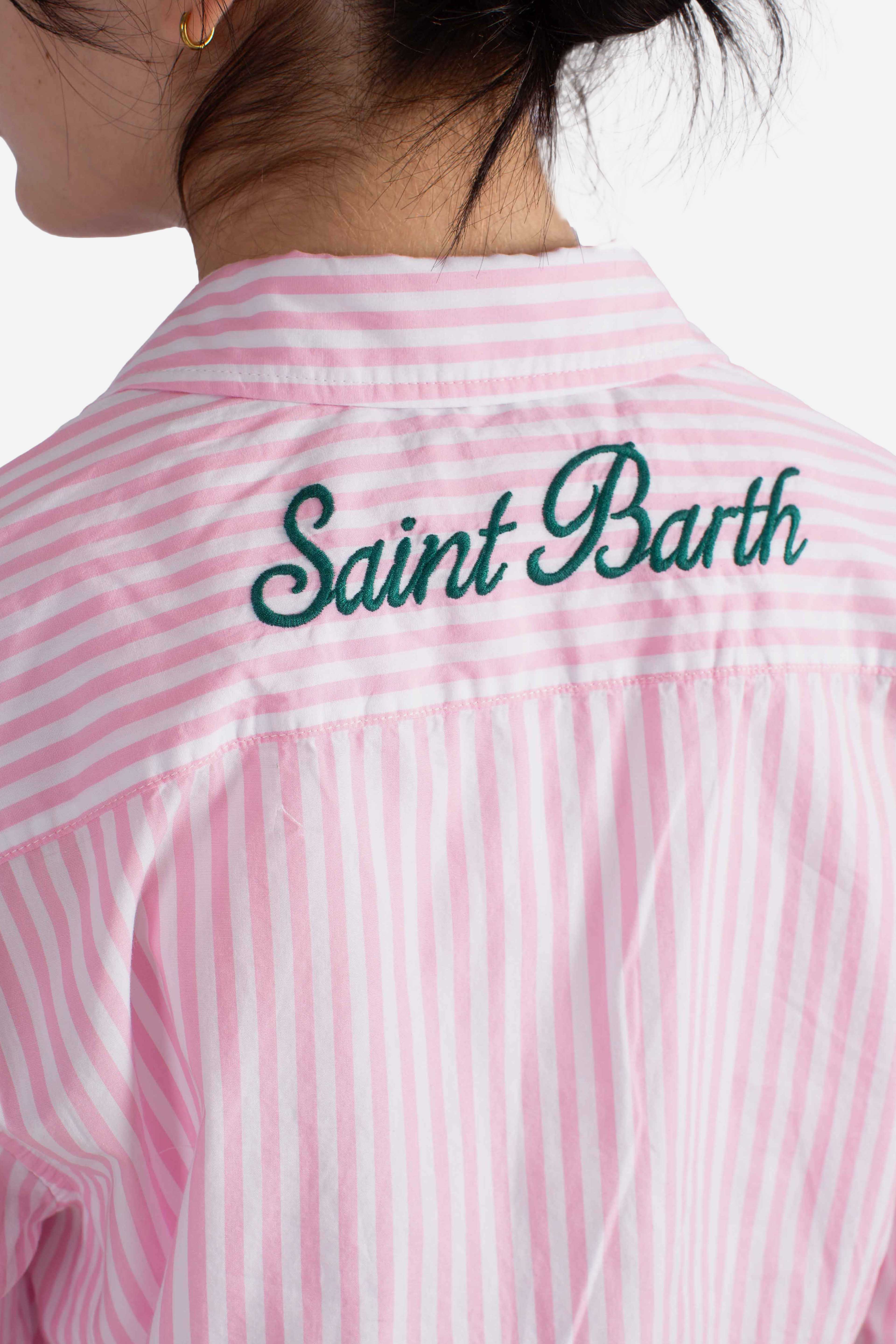Camicia Meredith in cotone a righe rosa con ricamo Saint Barth