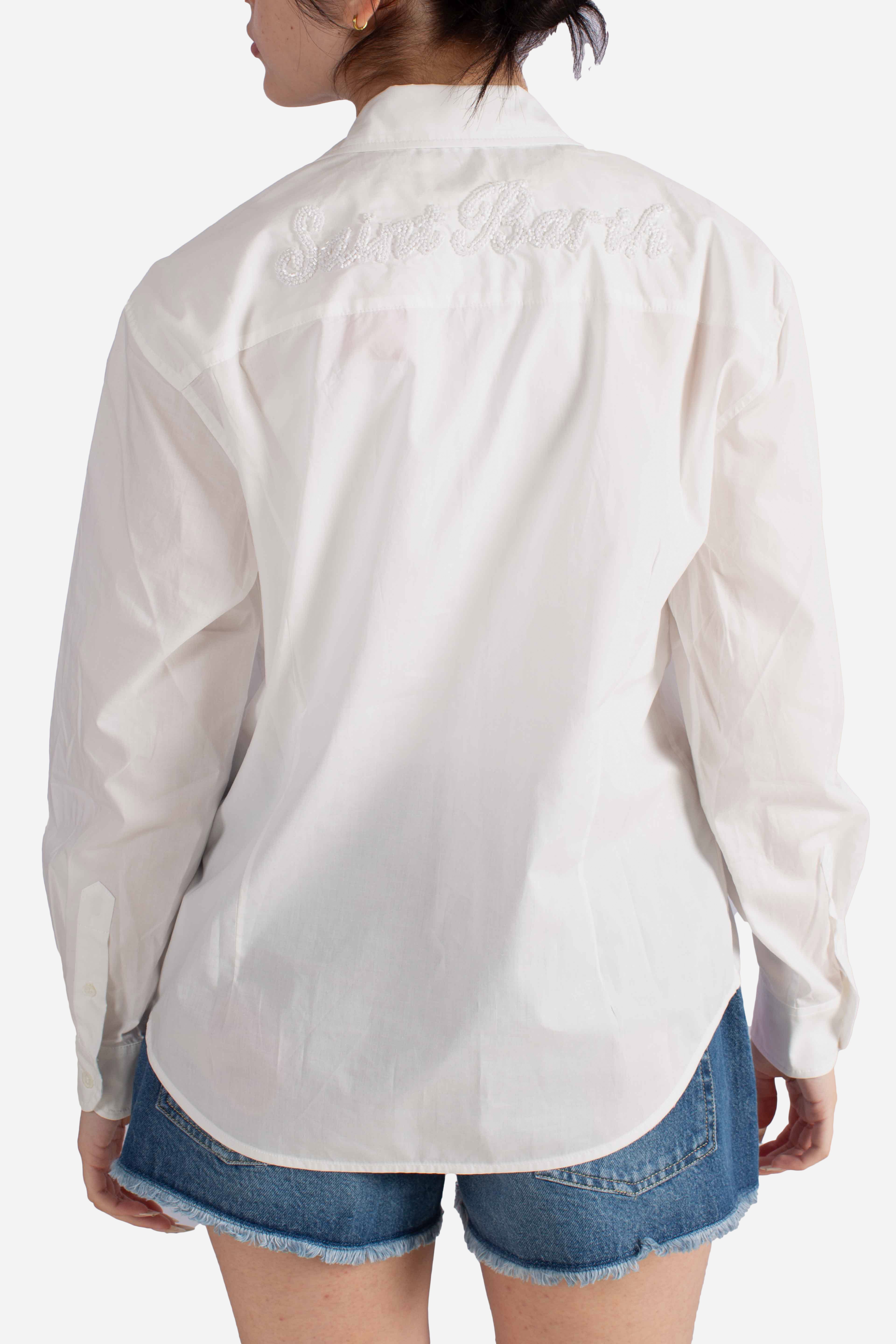 Camicia Meredith in cotone bianco con ricamo Saint Barth applicato