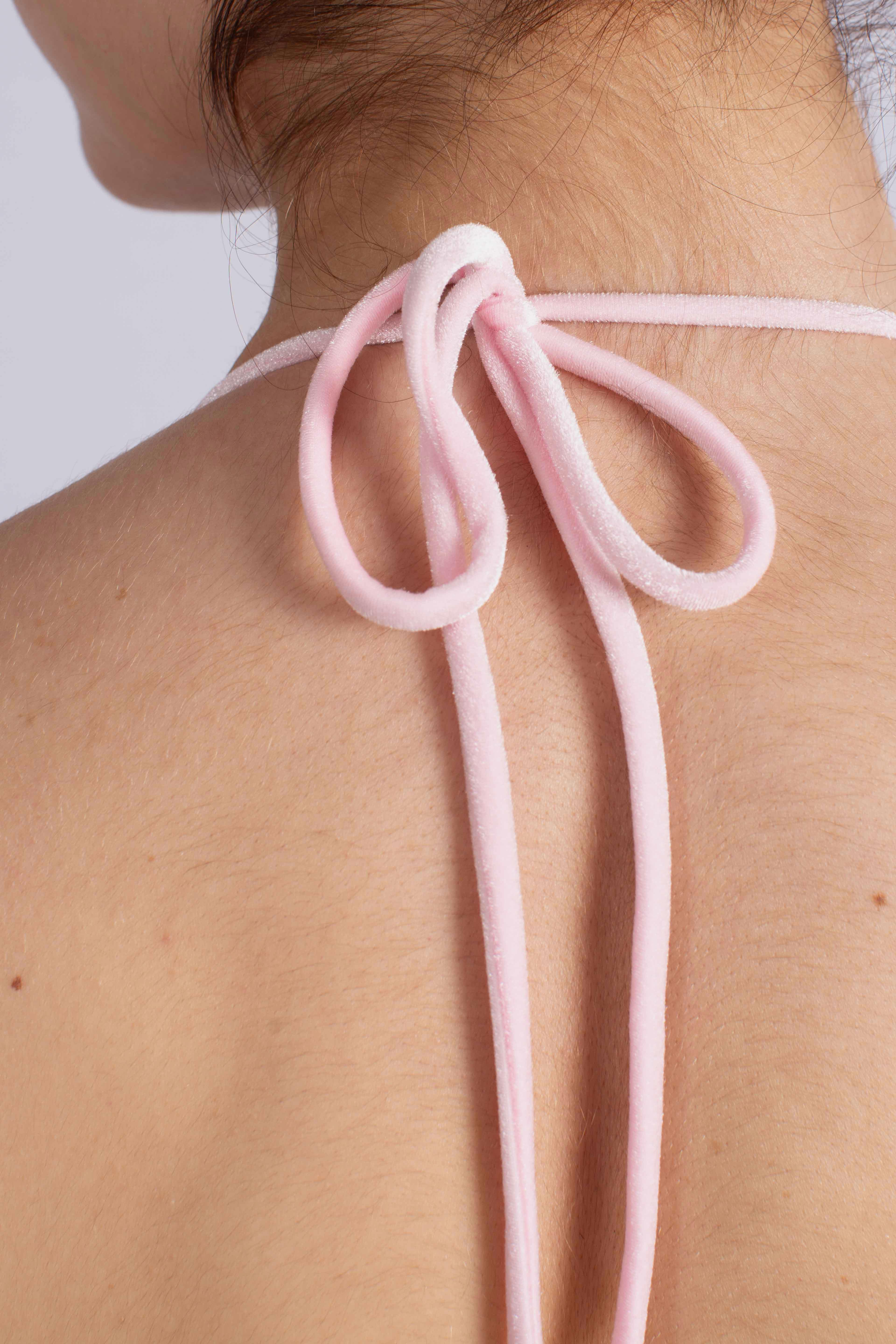 Top bikini Leah Overlock triangolo in velluto pink