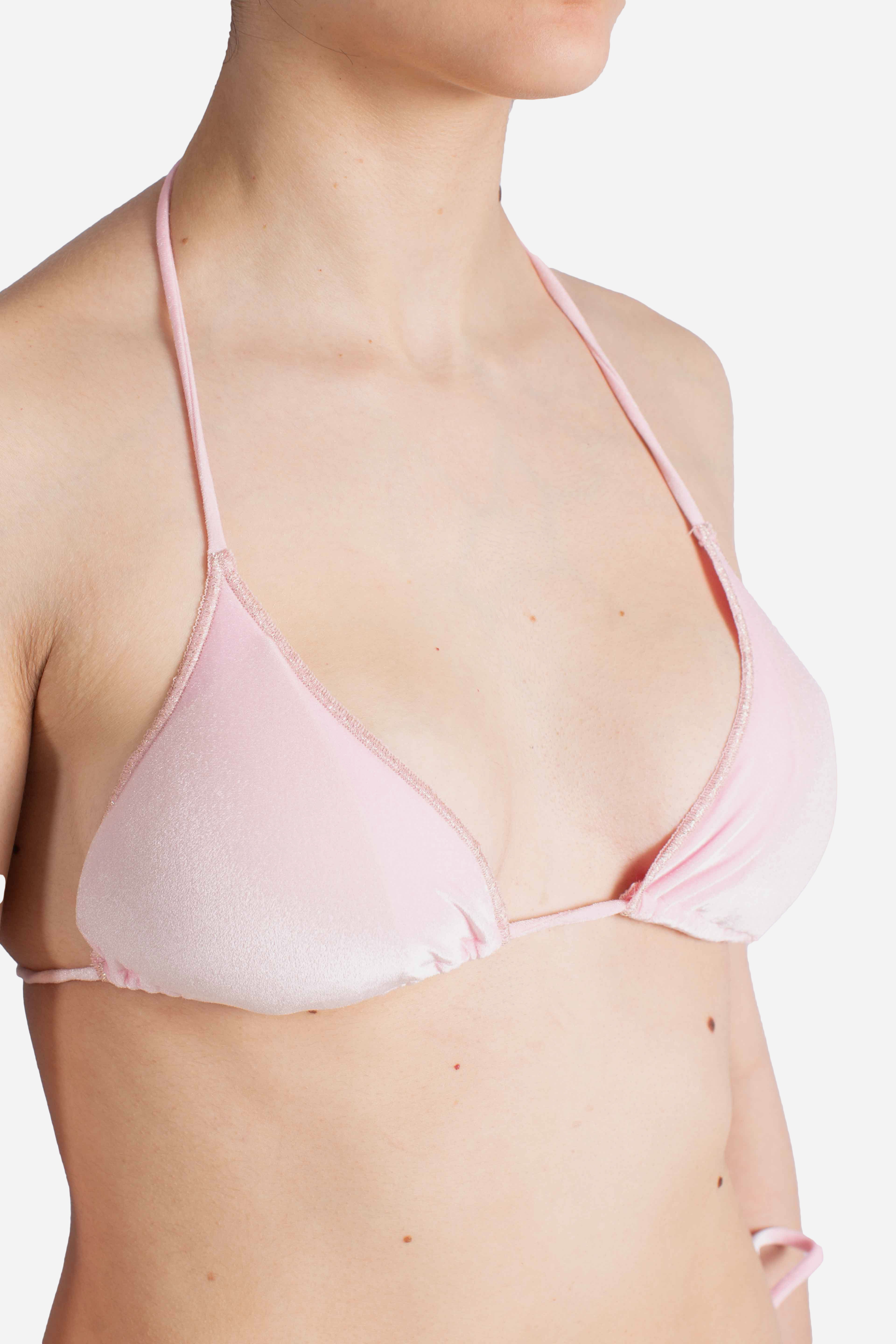 Top bikini Leah Overlock triangolo in velluto pink