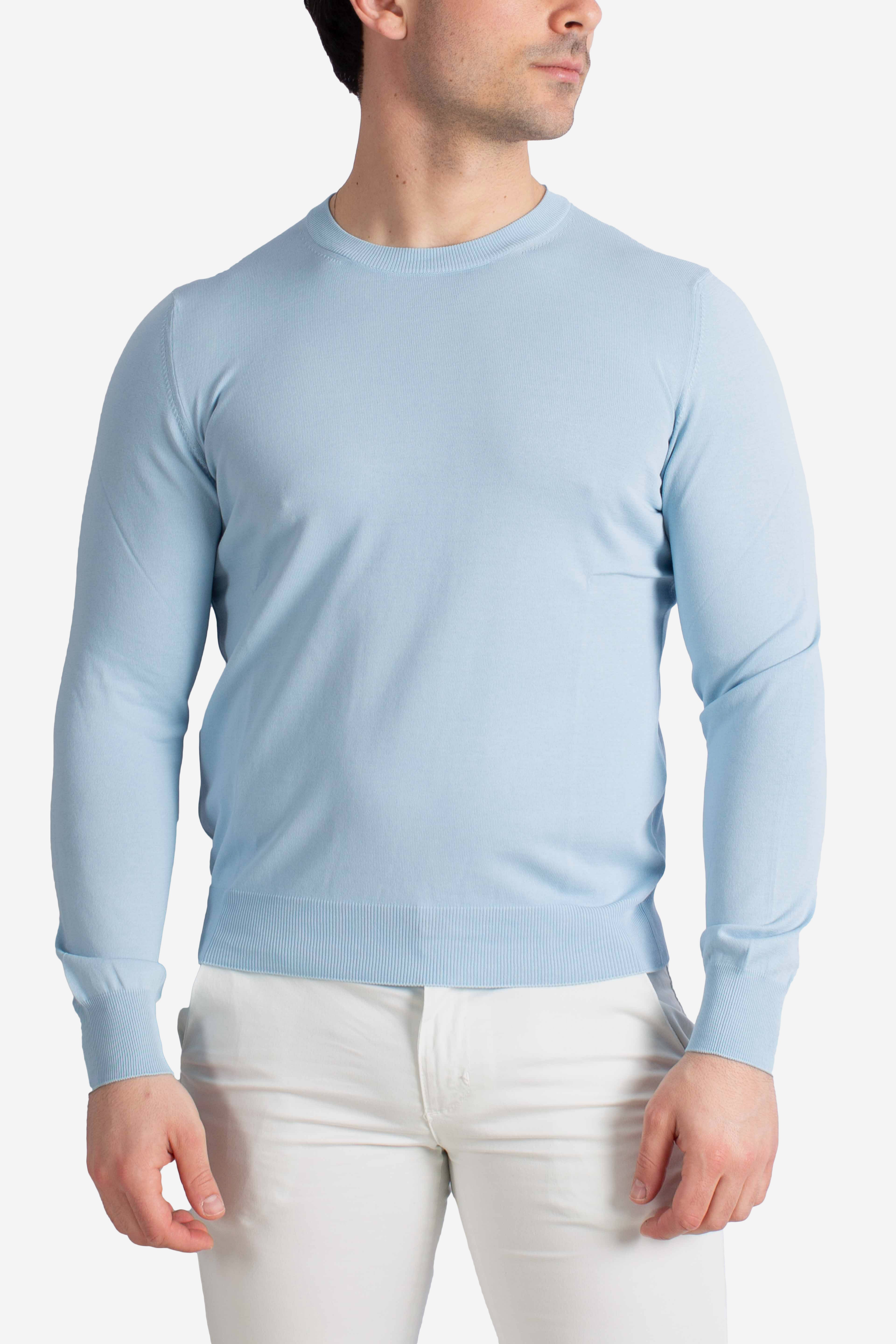 Maglia girocollo in cotone extrafine celeste