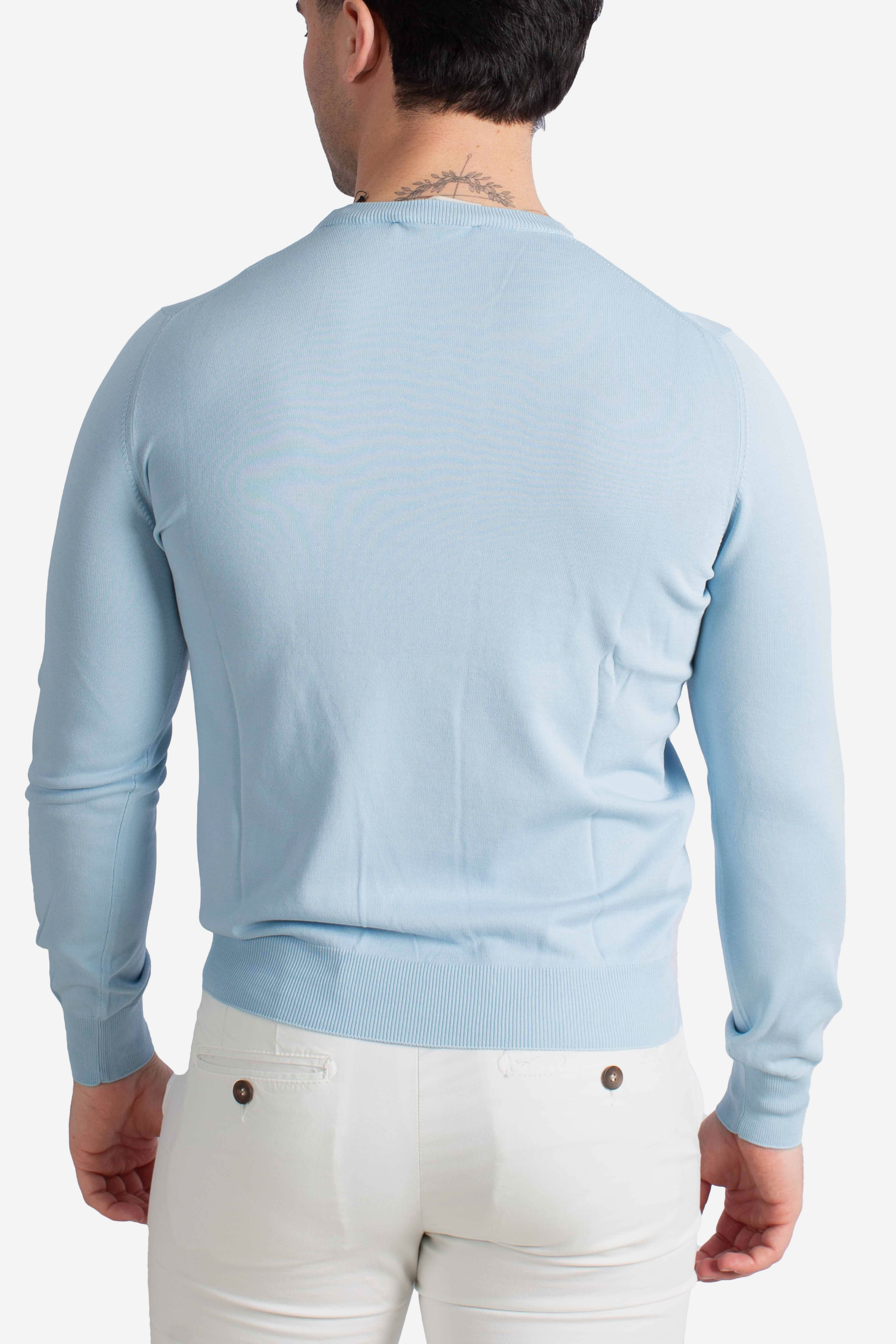 Maglia girocollo in cotone extrafine celeste