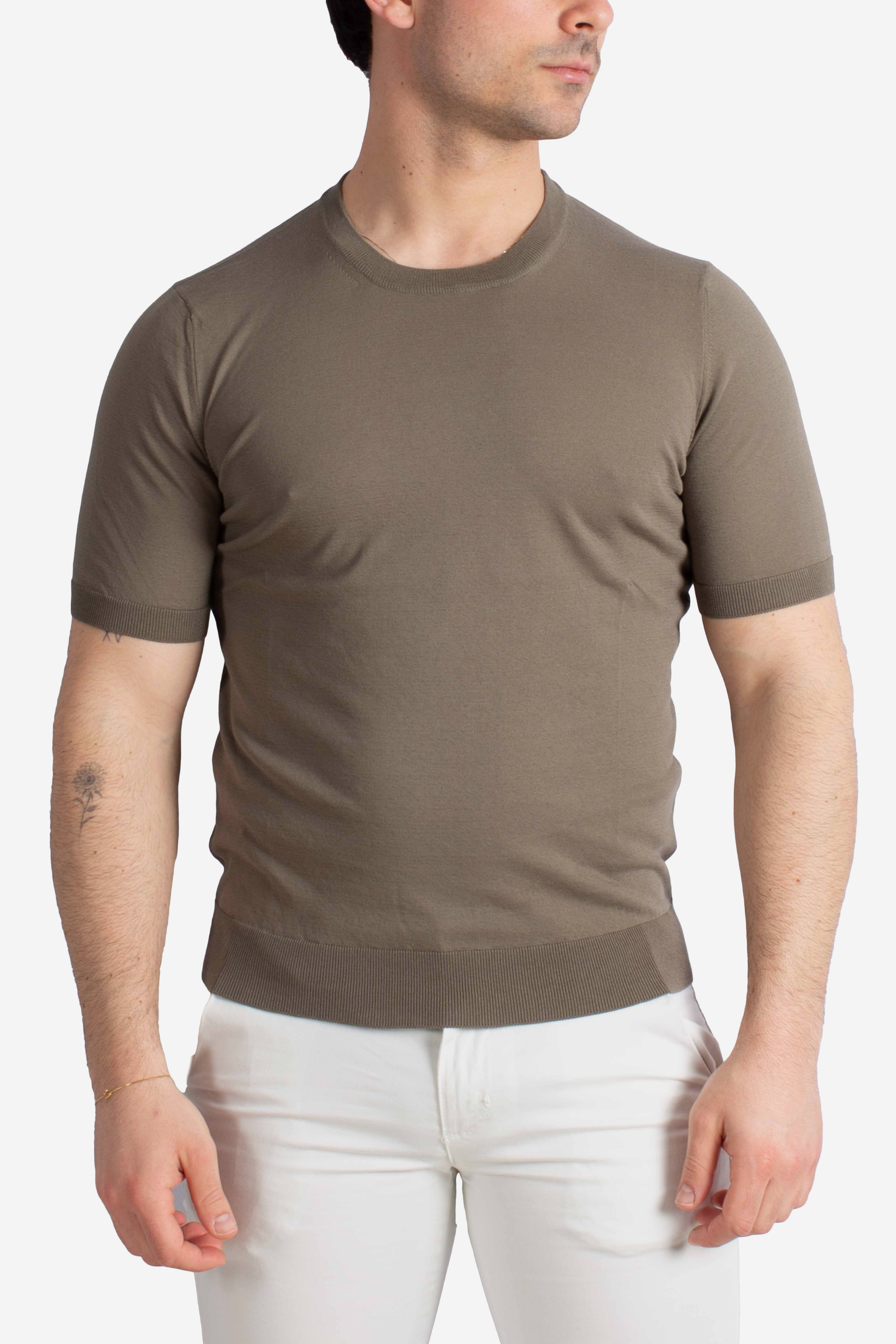 Maglia girocollo in cotone extra-fine verde militare