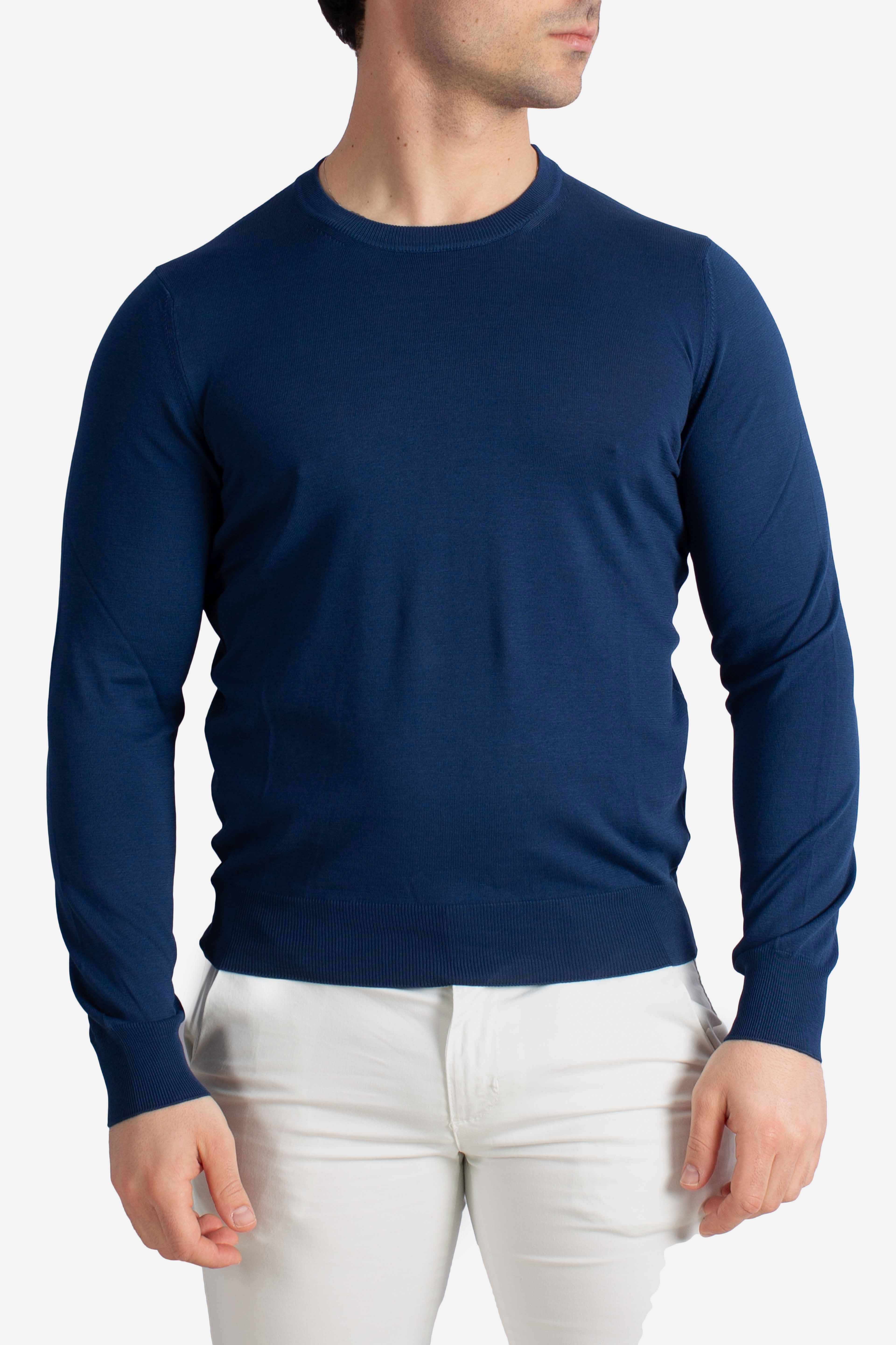 Maglia girocollo in cotone extrafine blu navy