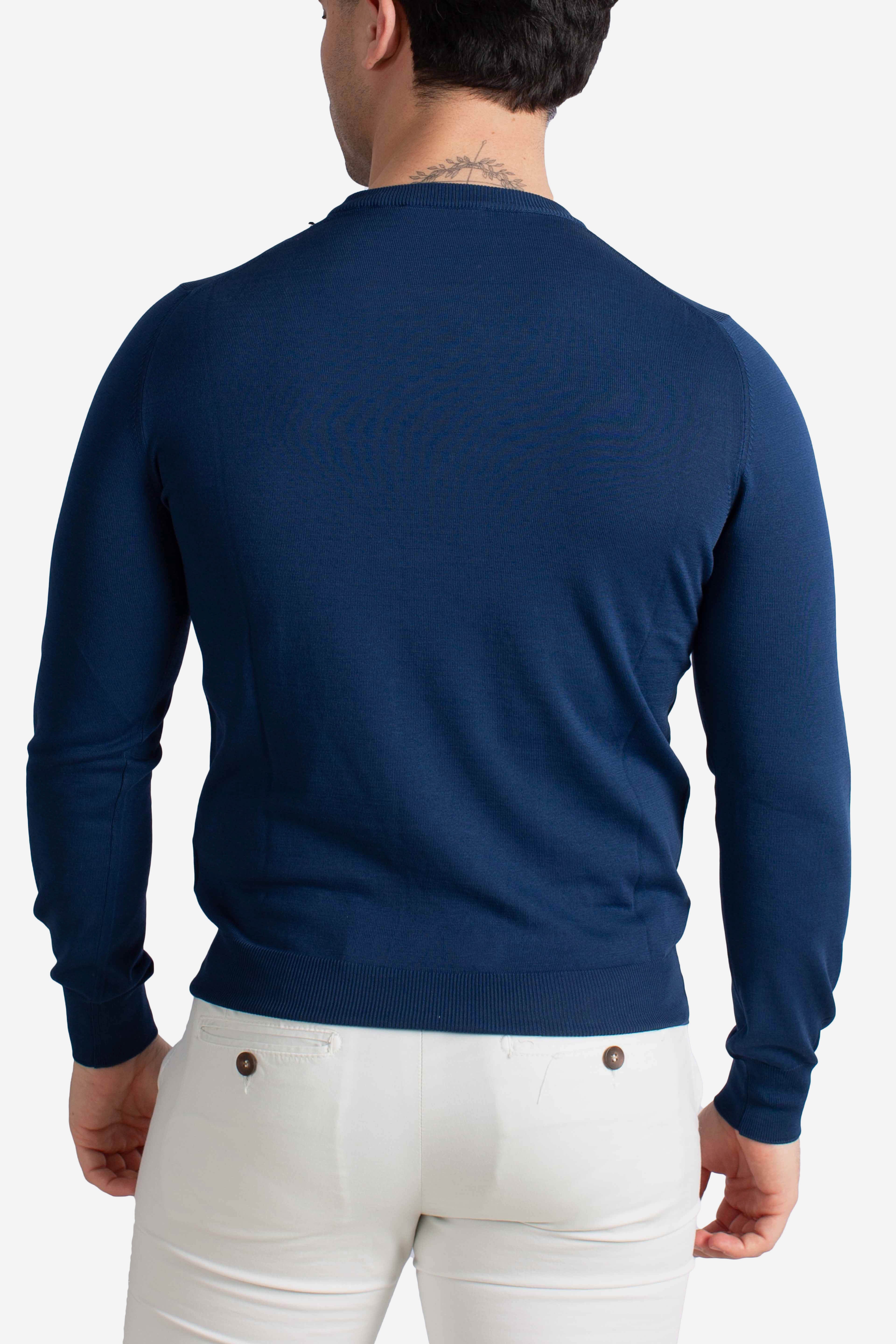 Maglia girocollo in cotone extrafine blu navy