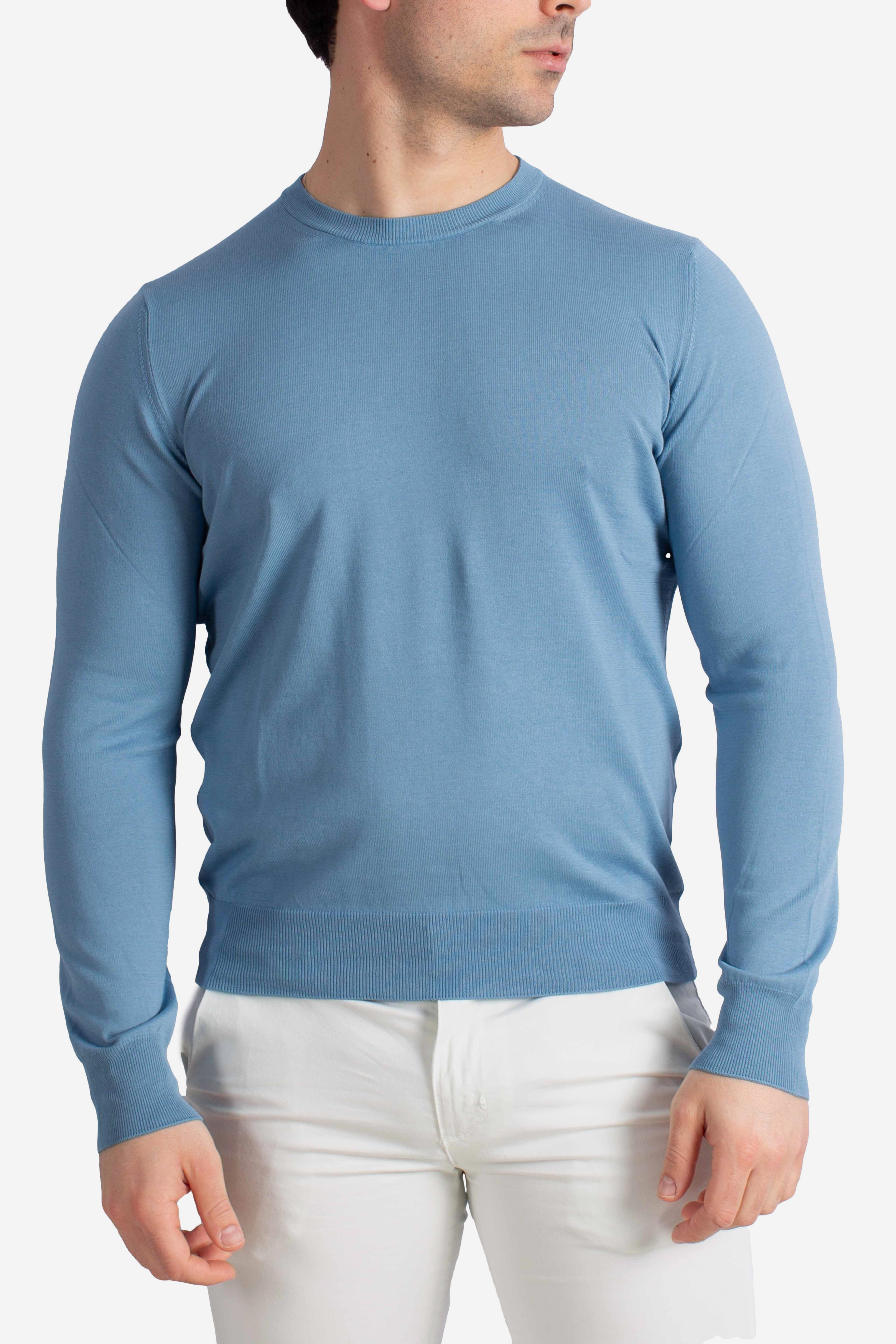 Maglia girocollo in cotone extrafine celeste denim