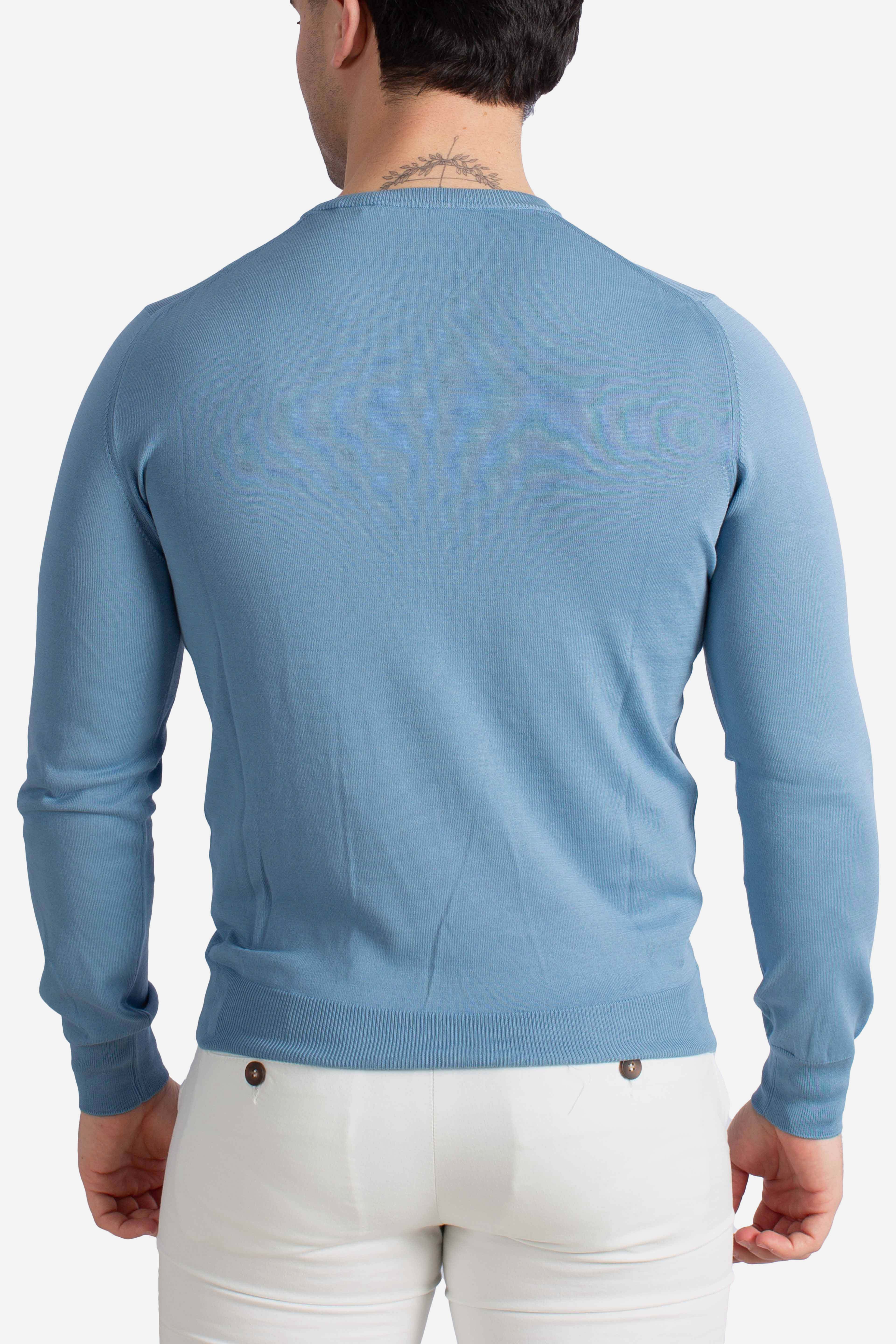 Maglia girocollo in cotone extrafine celeste denim