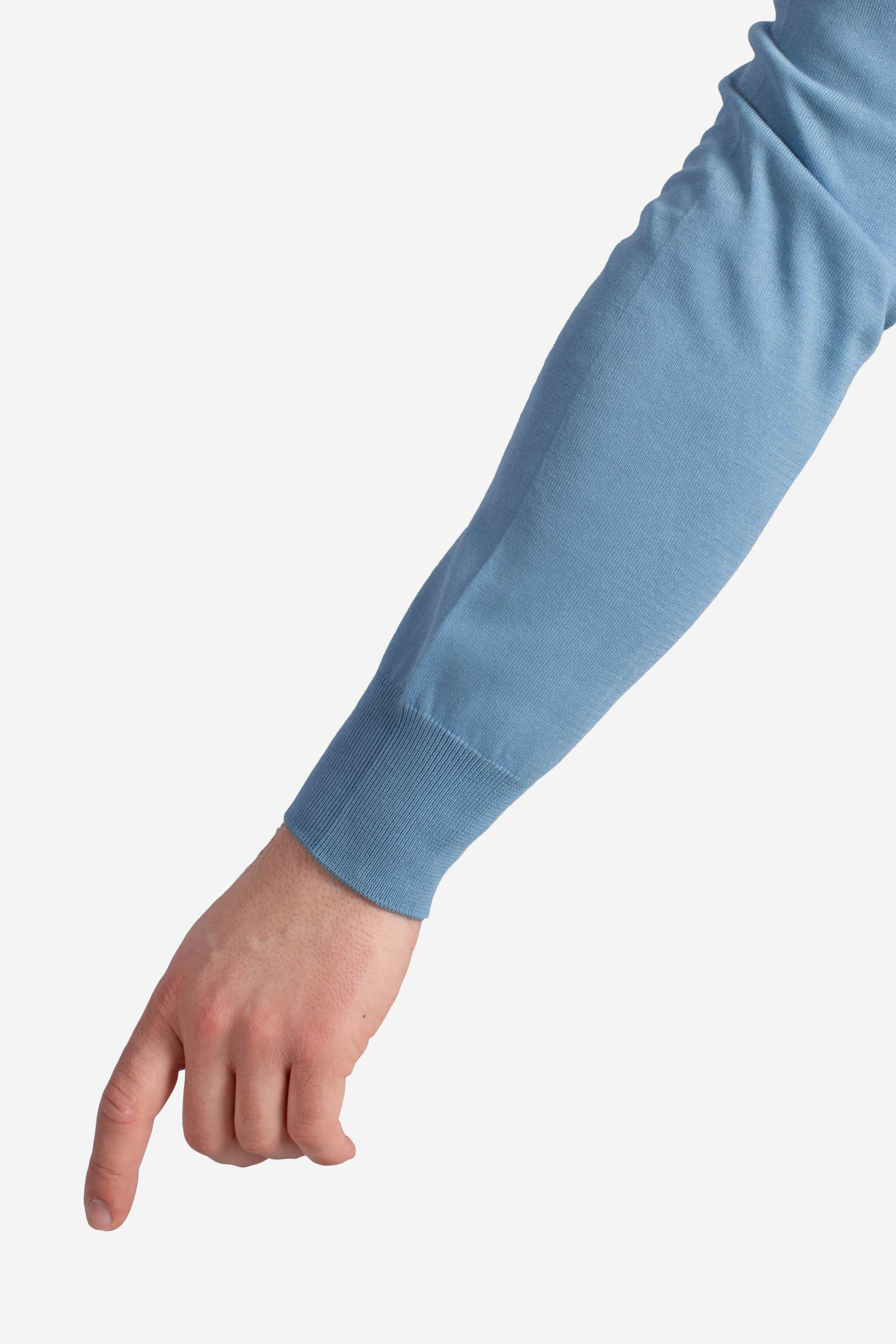 Maglia girocollo in cotone extrafine celeste denim