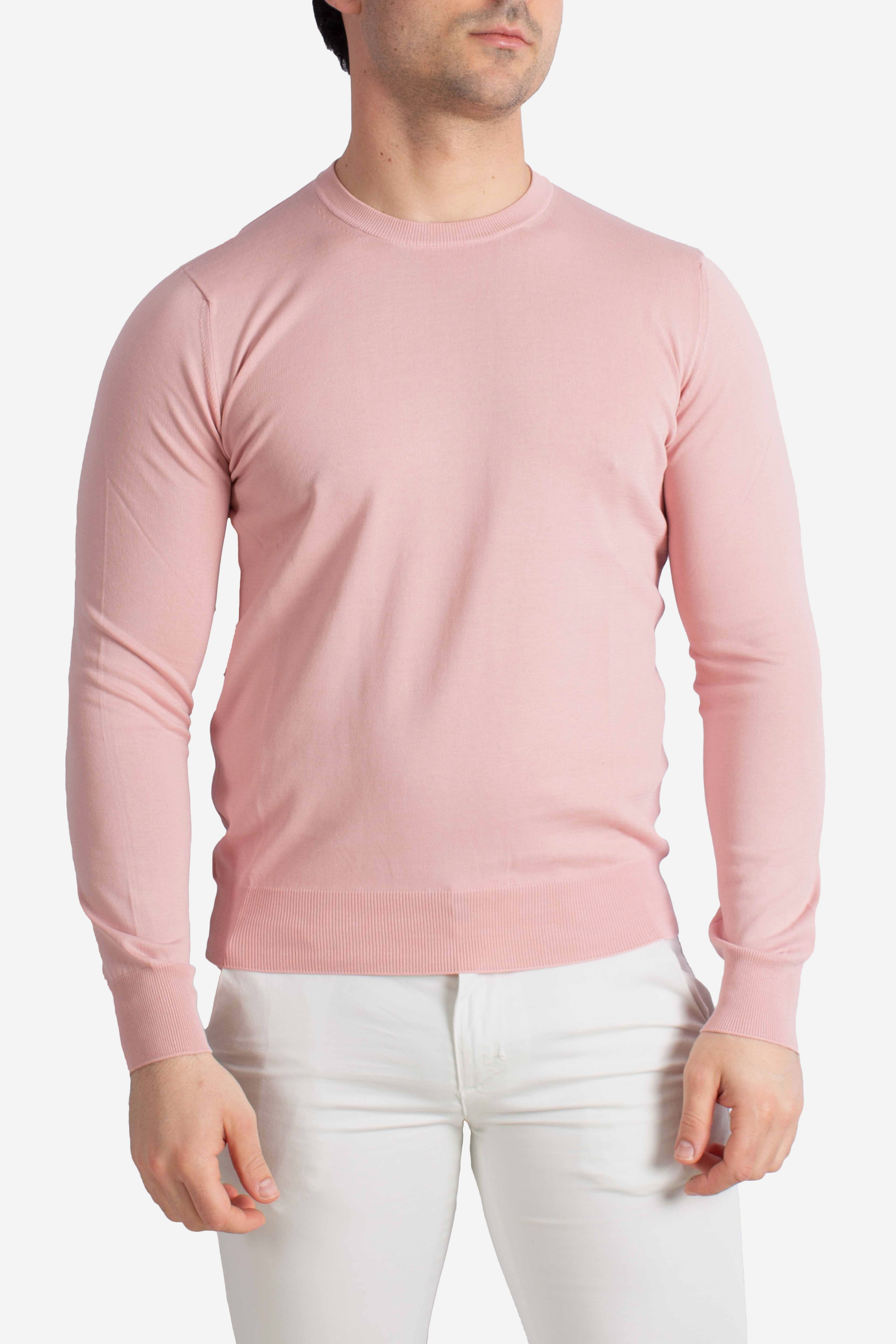 Maglia girocollo in cotone extrafine rosa