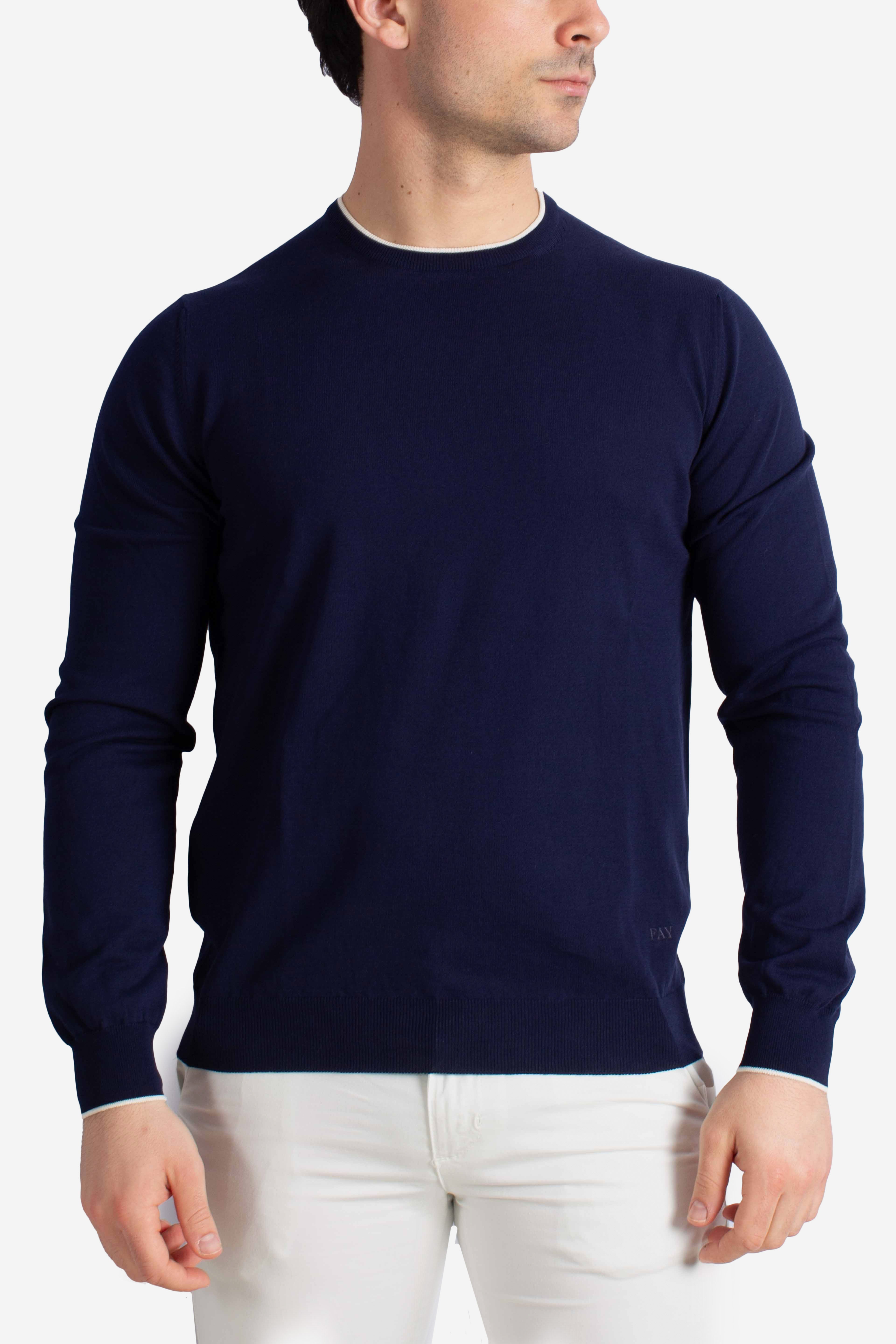 Maglia girocollo in cotone extrafine blu