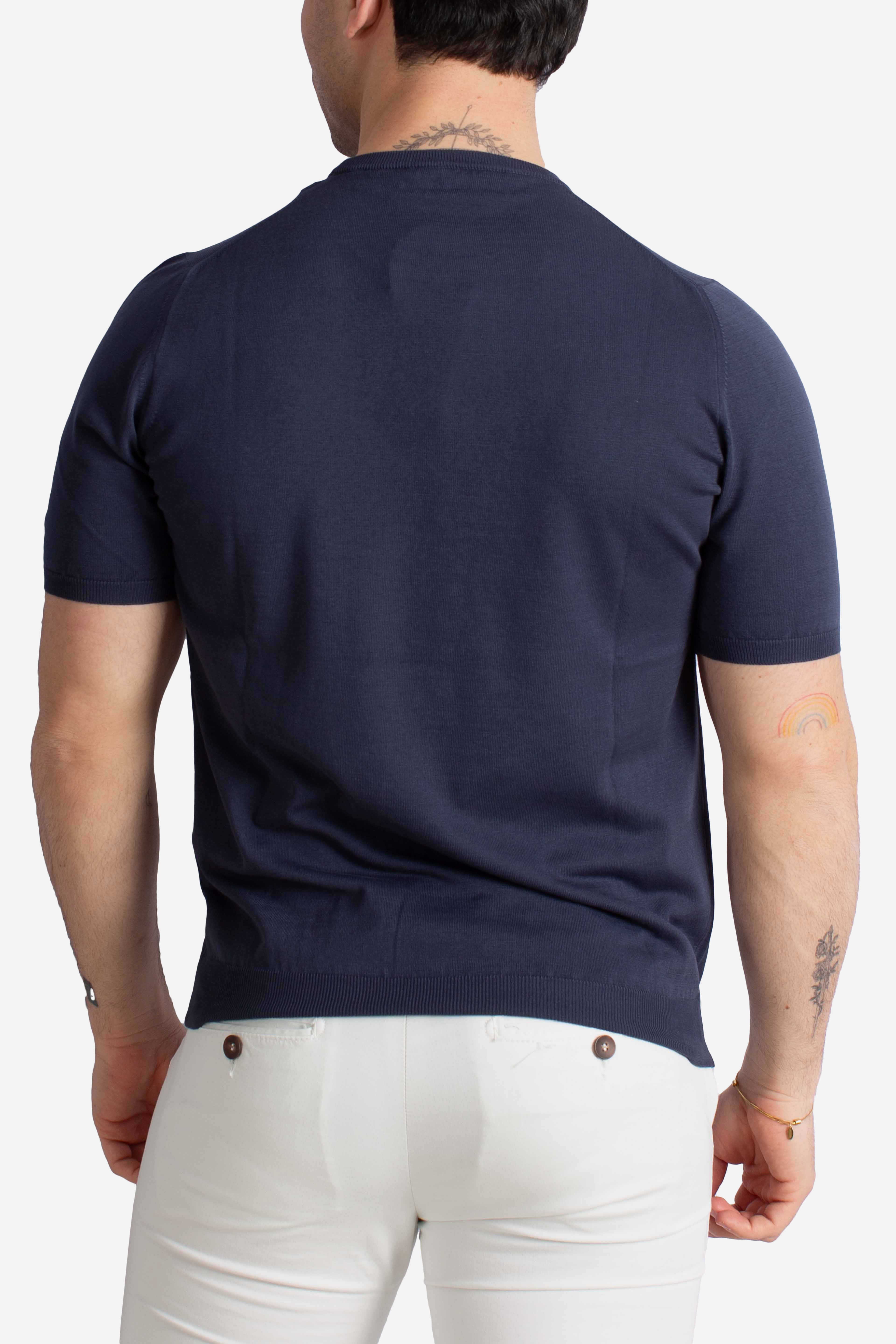 Maglia girocollo in cotone extra-fine blu navy