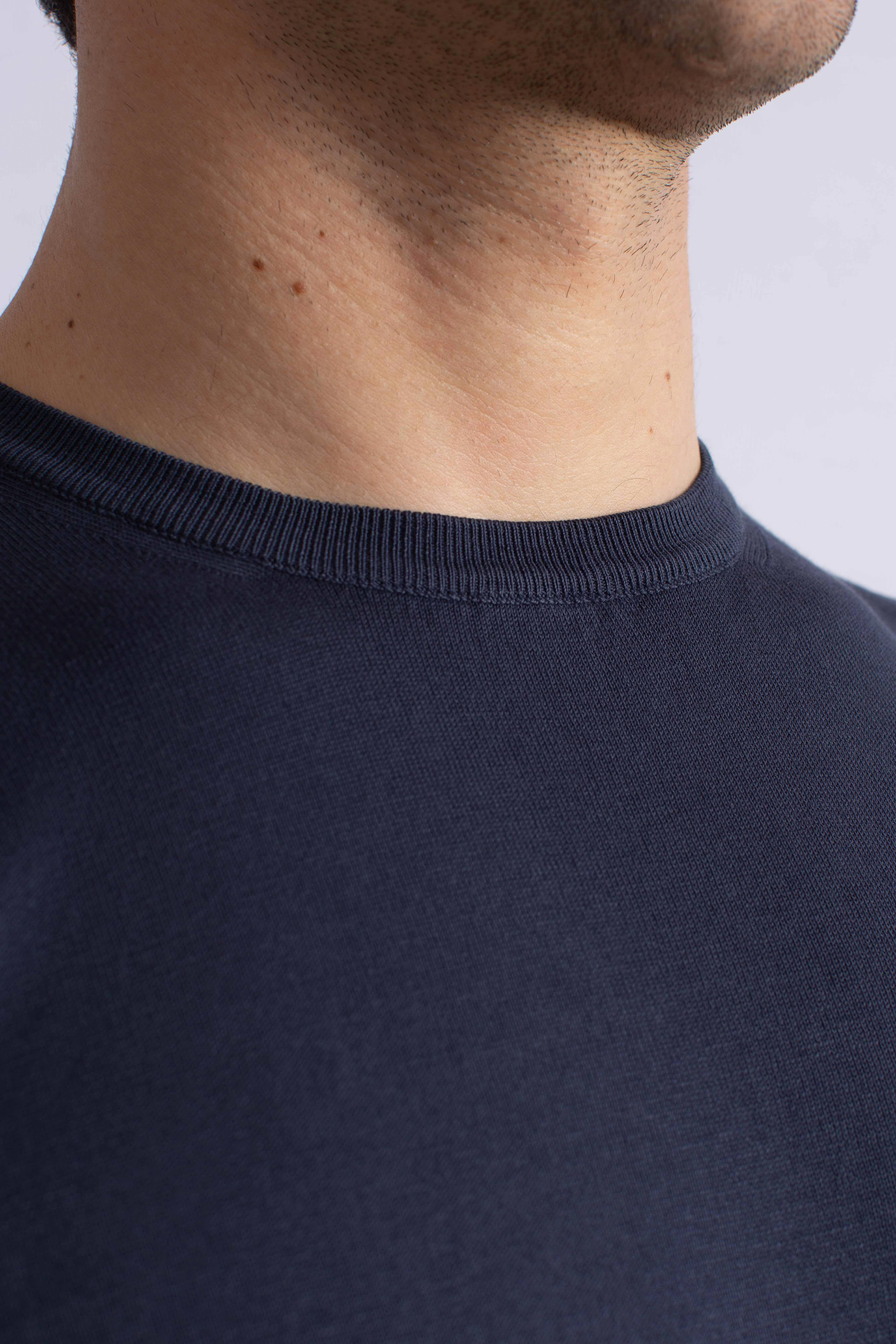 Maglia girocollo in cotone extra-fine blu navy