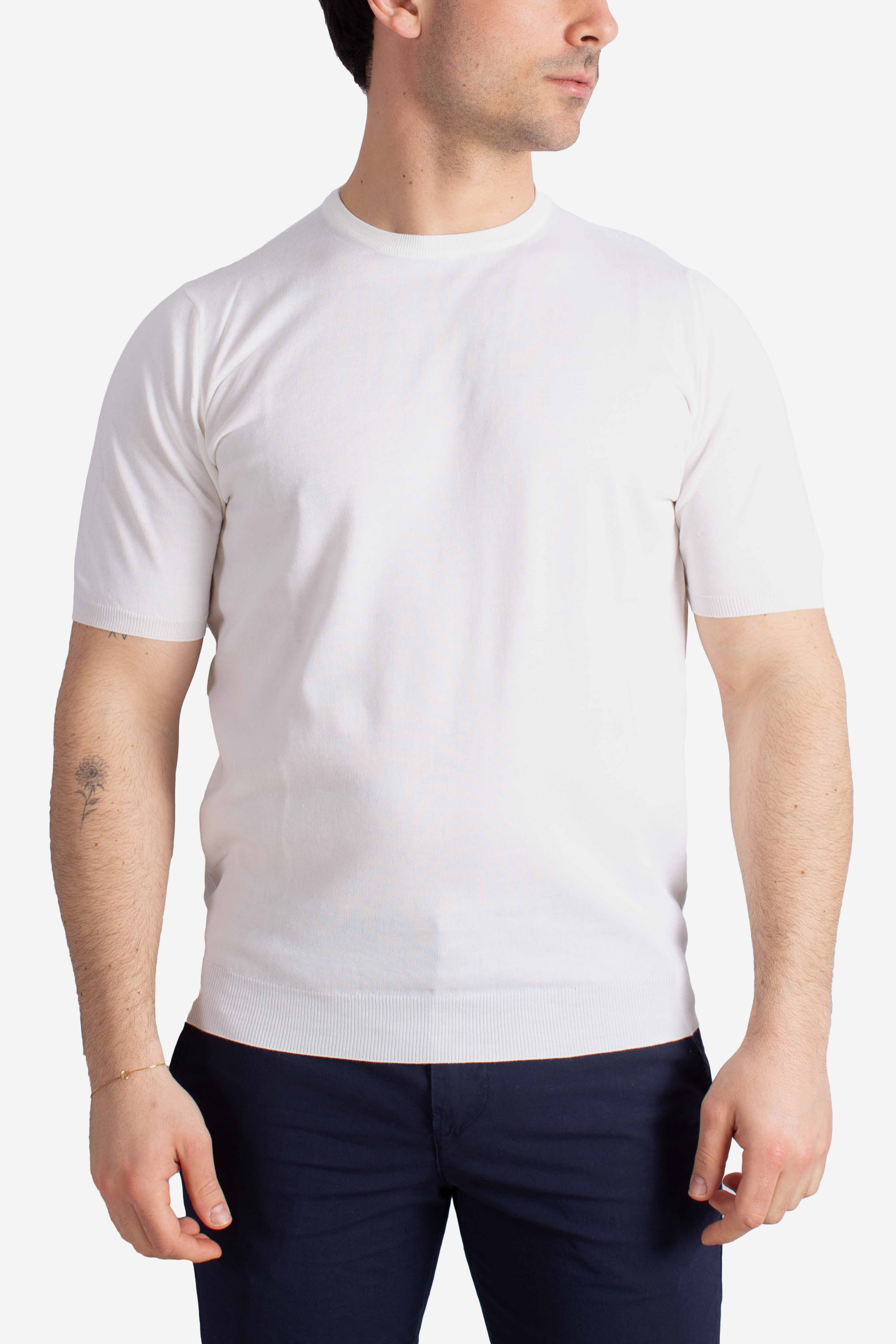 Maglia girocollo in cotone extra-fine bianco