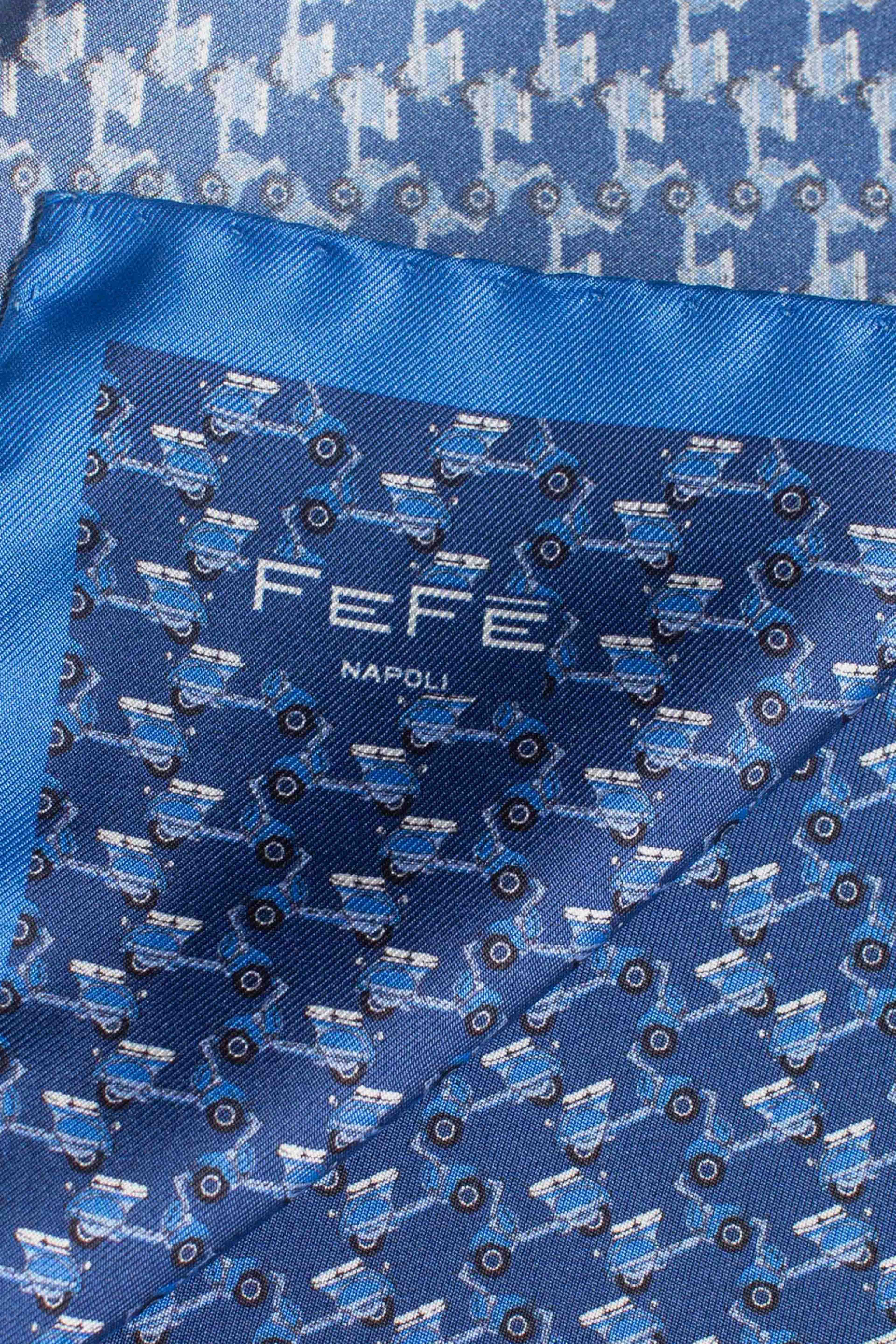 Pochette in seta stampa vespa blu