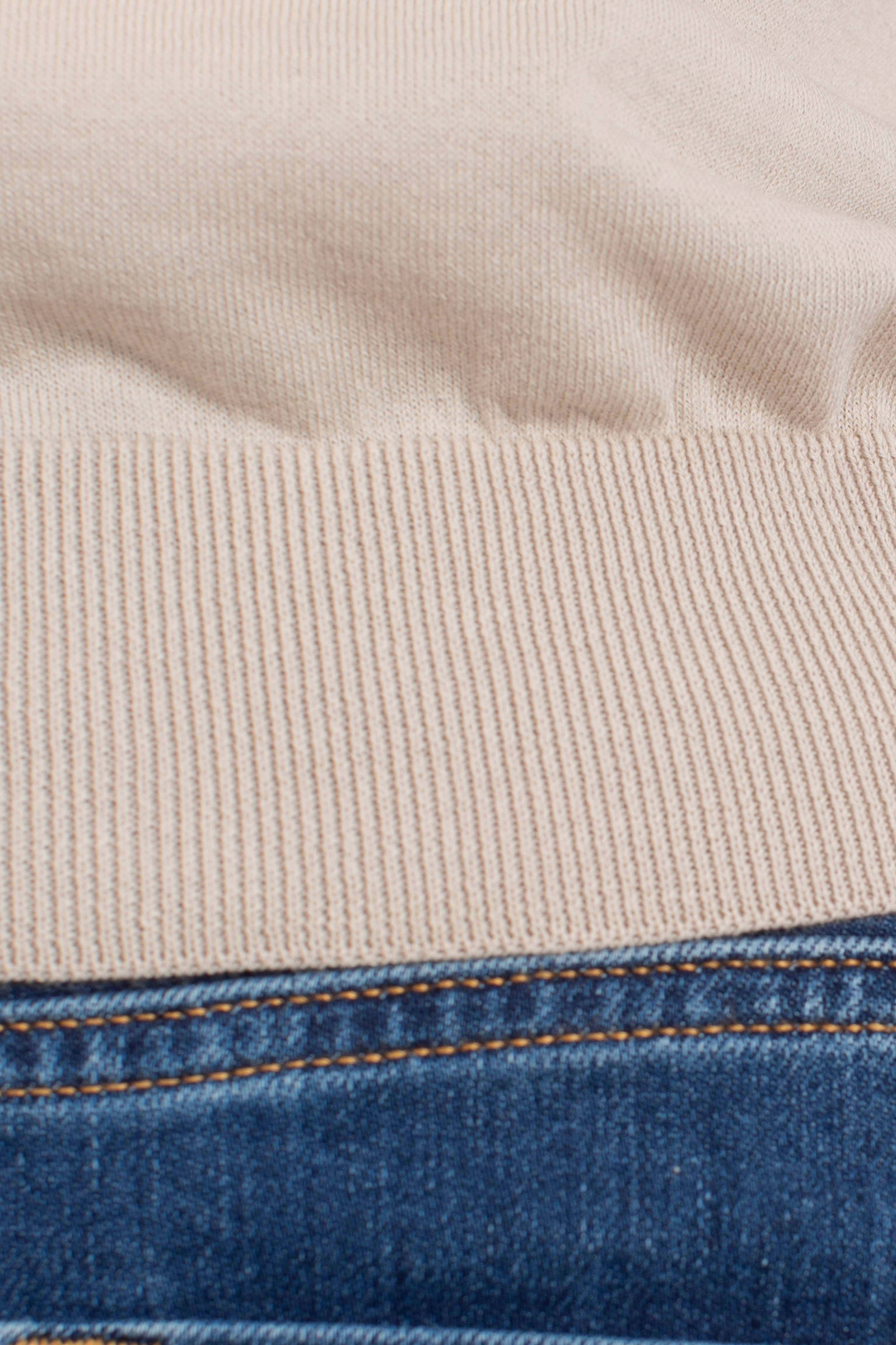 Maglia girocollo in cotone extra-fine beige chiaro