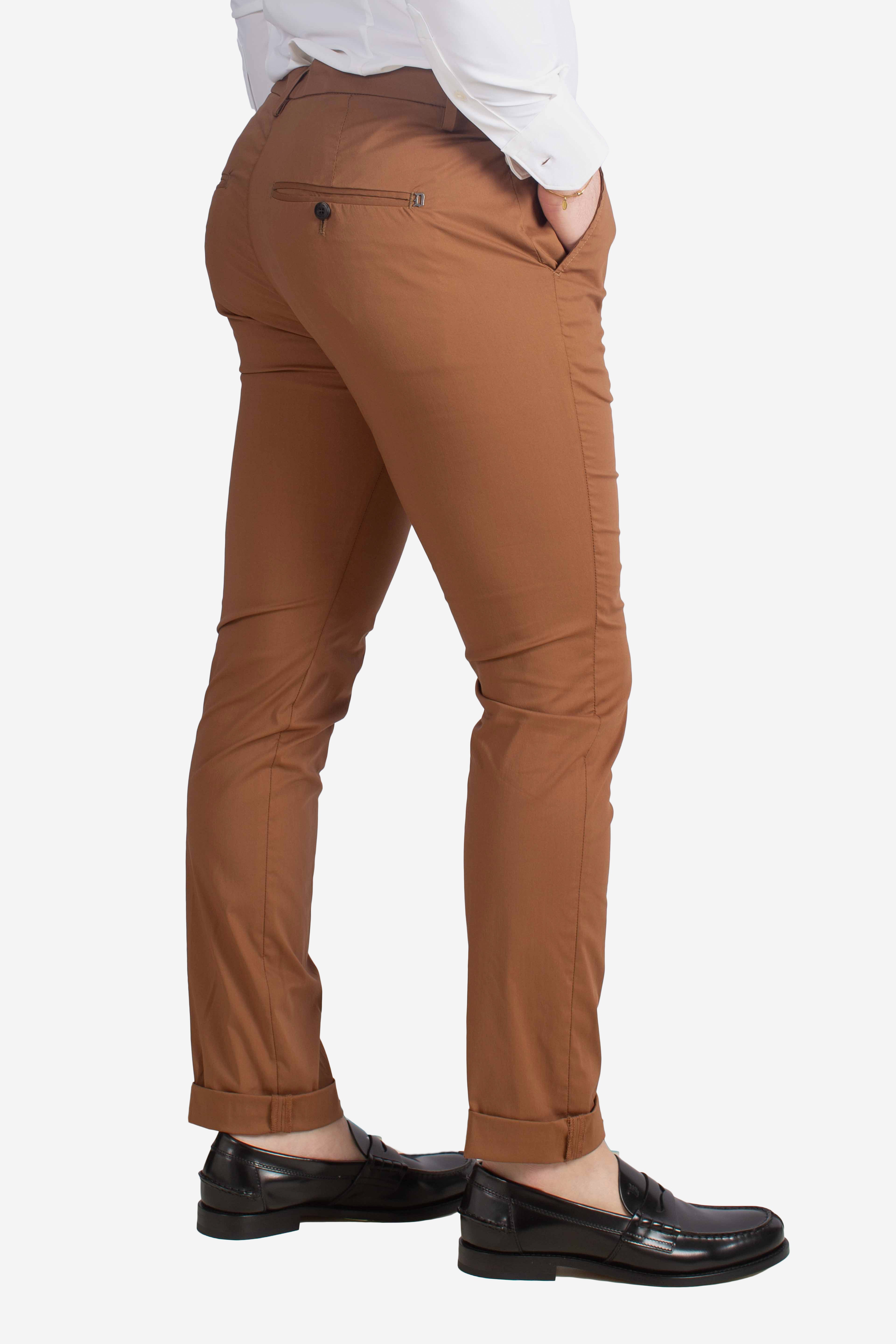 Pantalone slim chino Gaubert in popeline cotone nylon corteccia