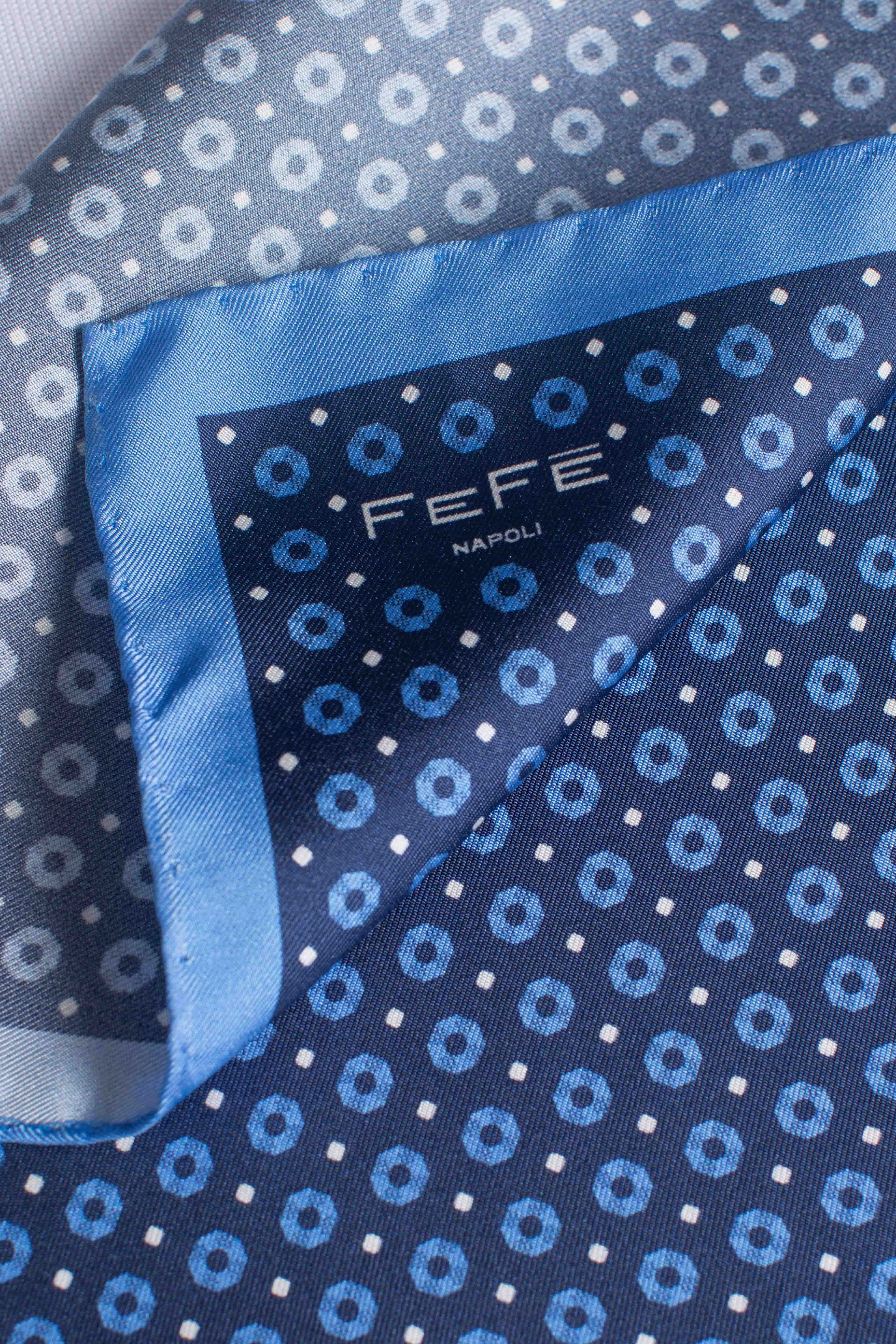 Pochette in seta geometrico pois blu
