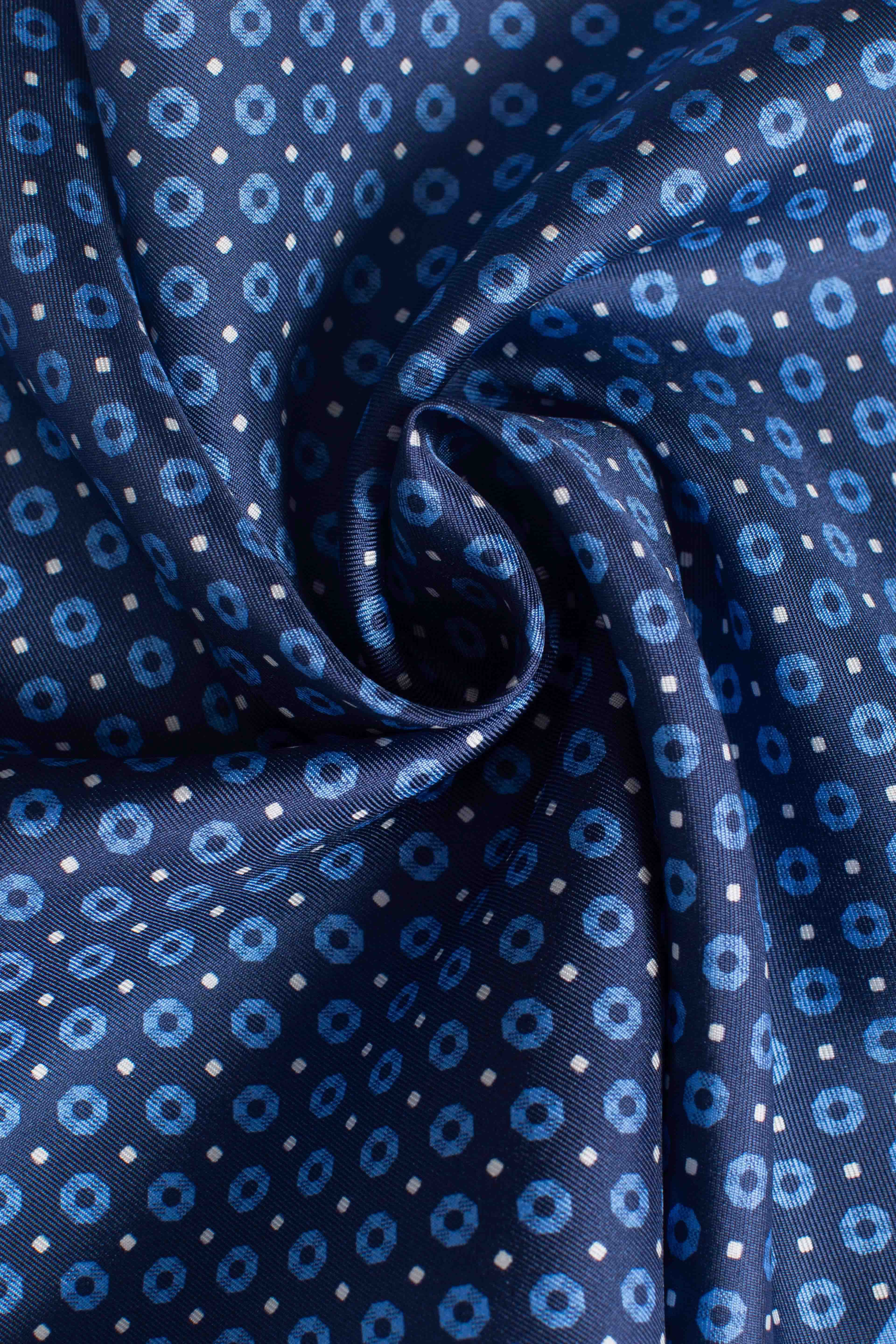 Pochette in seta geometrico pois blu