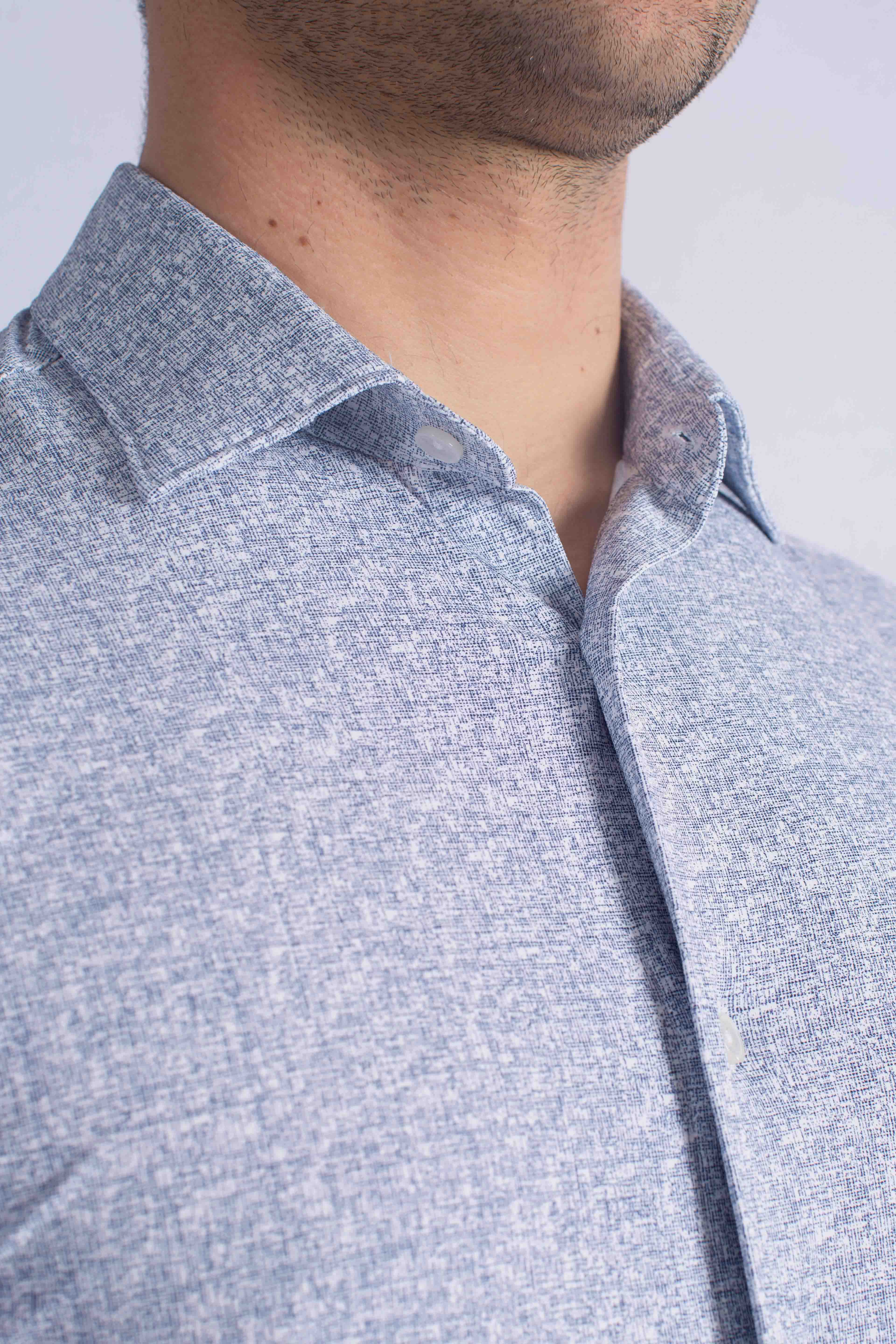 Camicia tecnica Slub H microdisegno navy blue