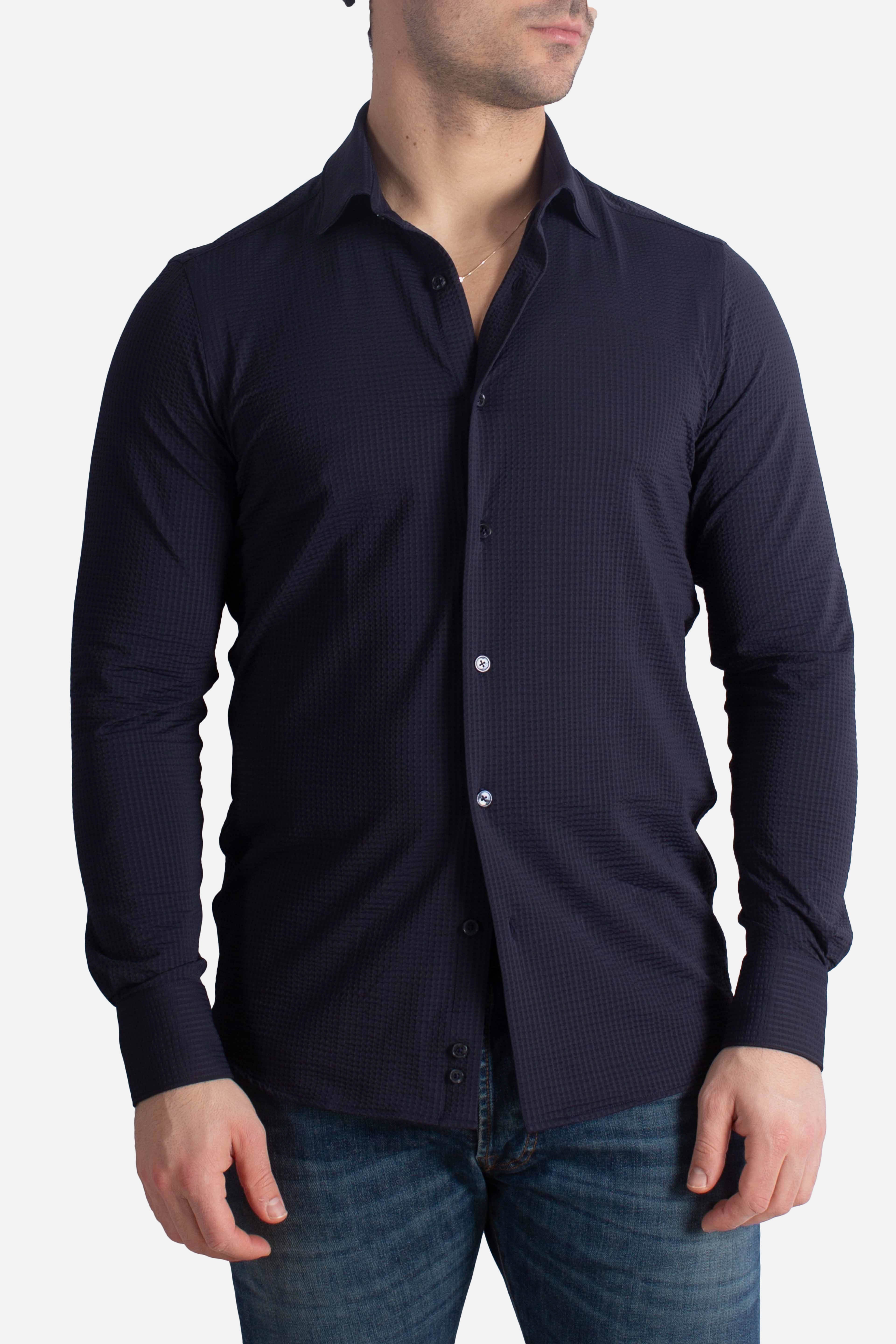 Camicia tecnica seersucker navy blue