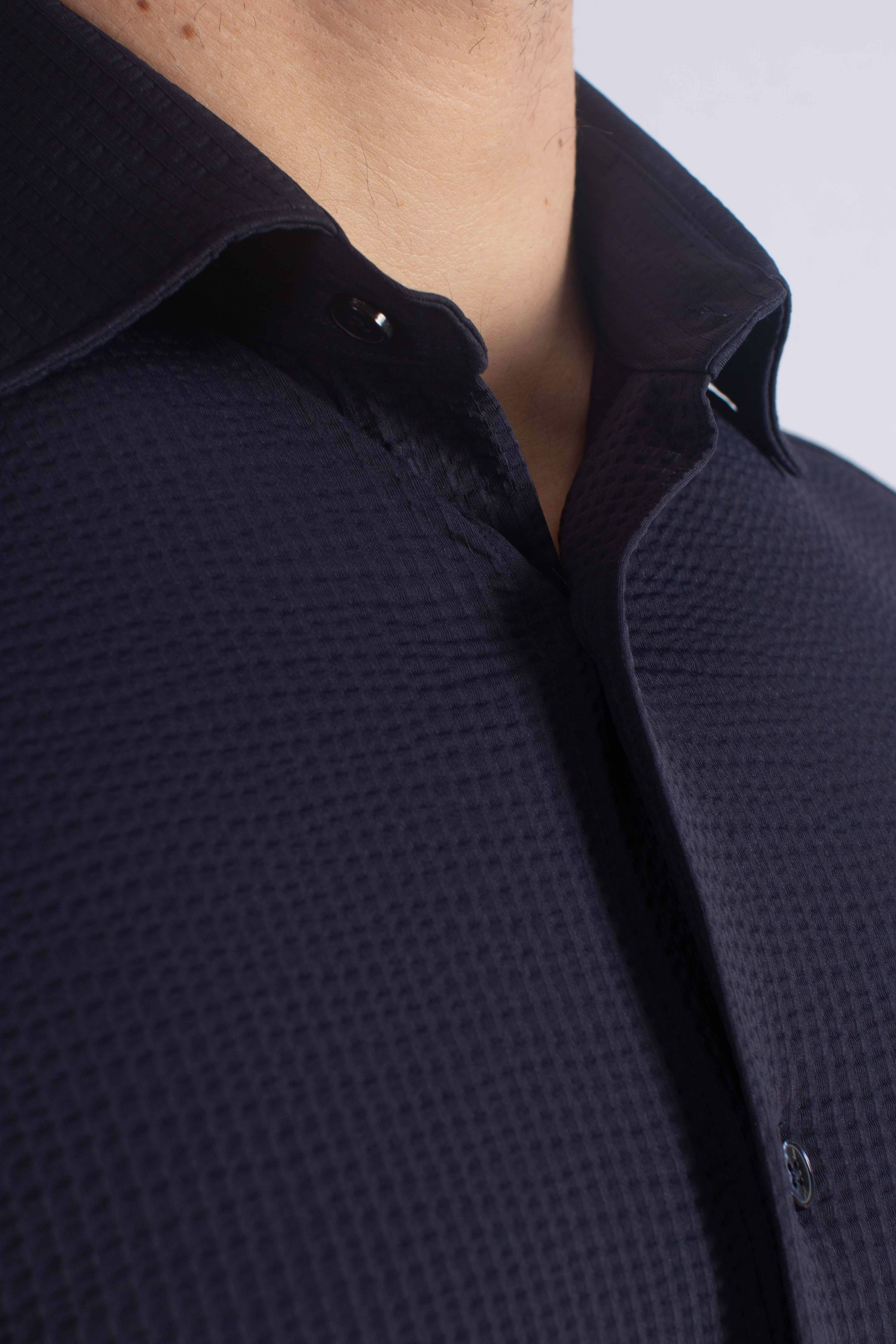 Camicia tecnica seersucker navy blue