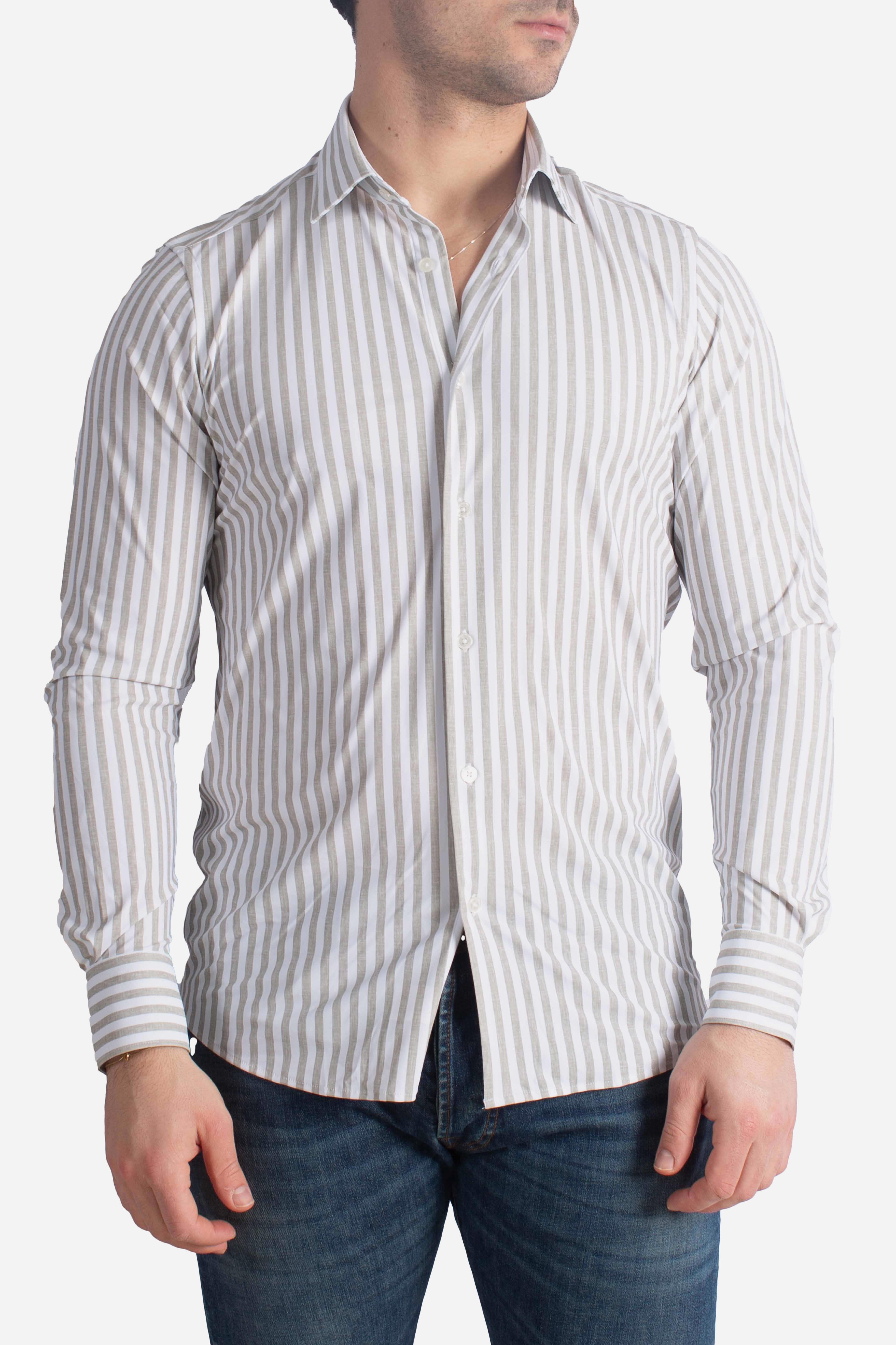 Camicia tecnica a righe greige