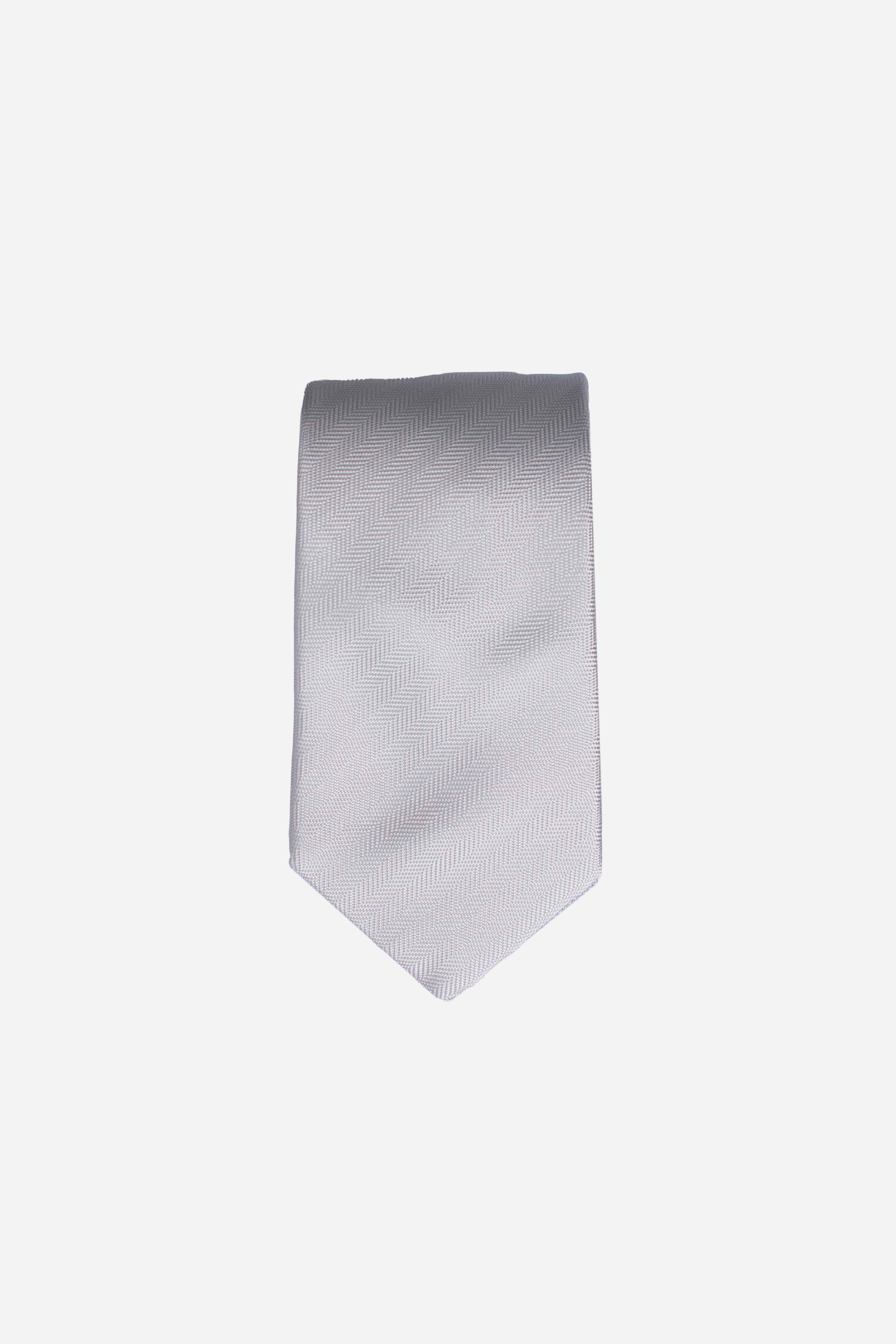 Cravatta in seta a spina di pesce argento