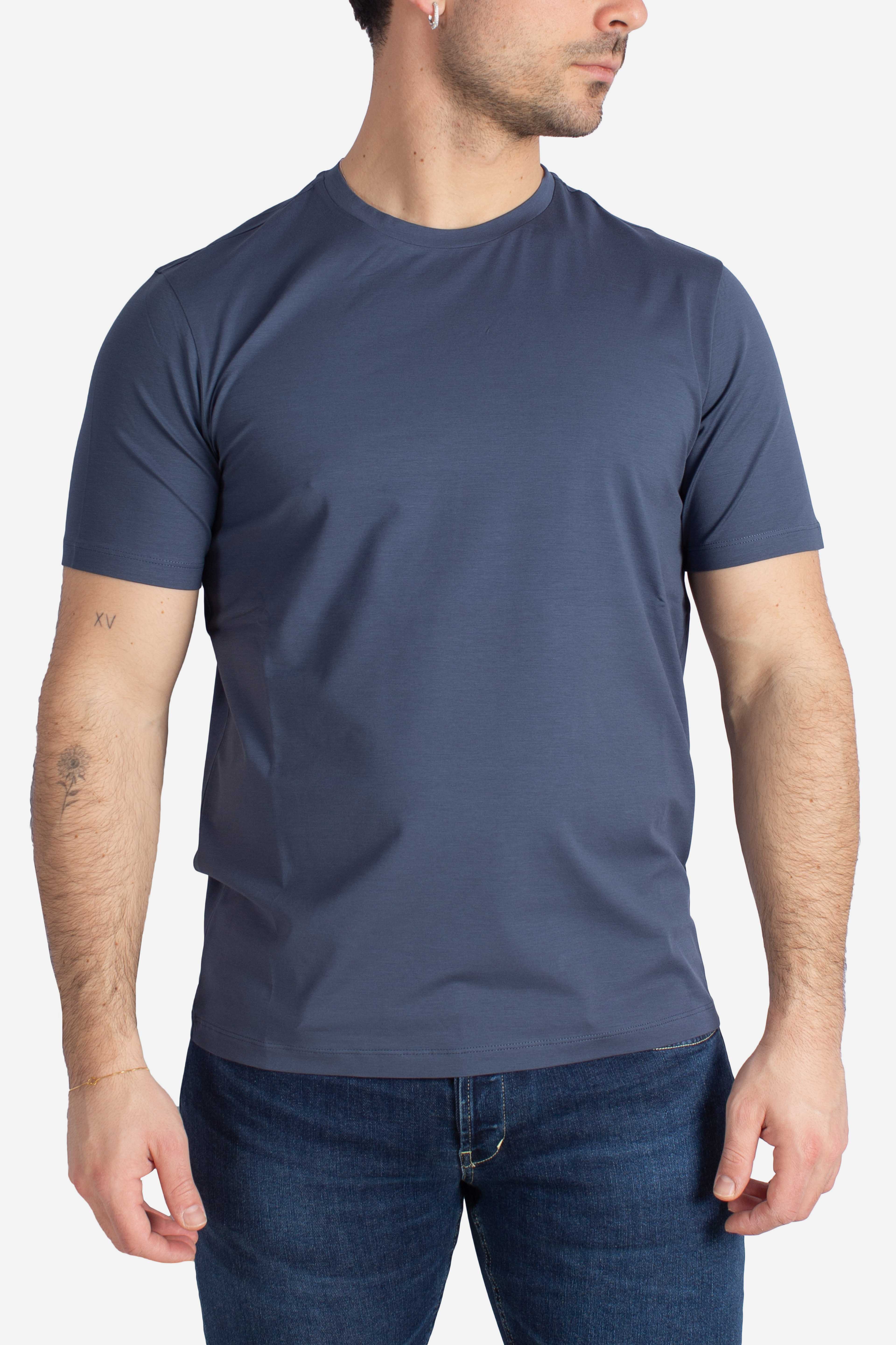 T-shirt in superfine cotton stretch blu balena chiaro